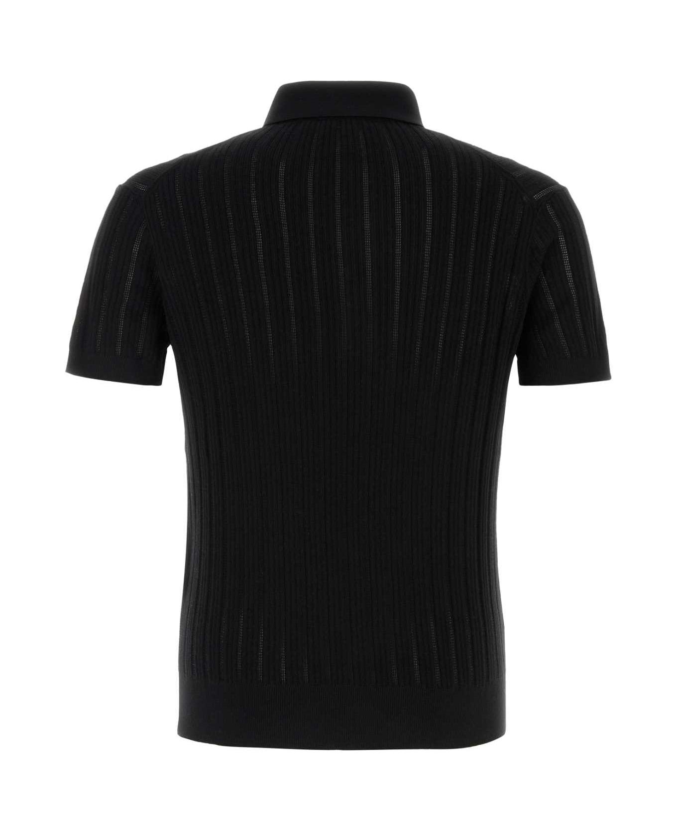 Tom Ford Black Cotton Blend Polo Shirt - BLACK
