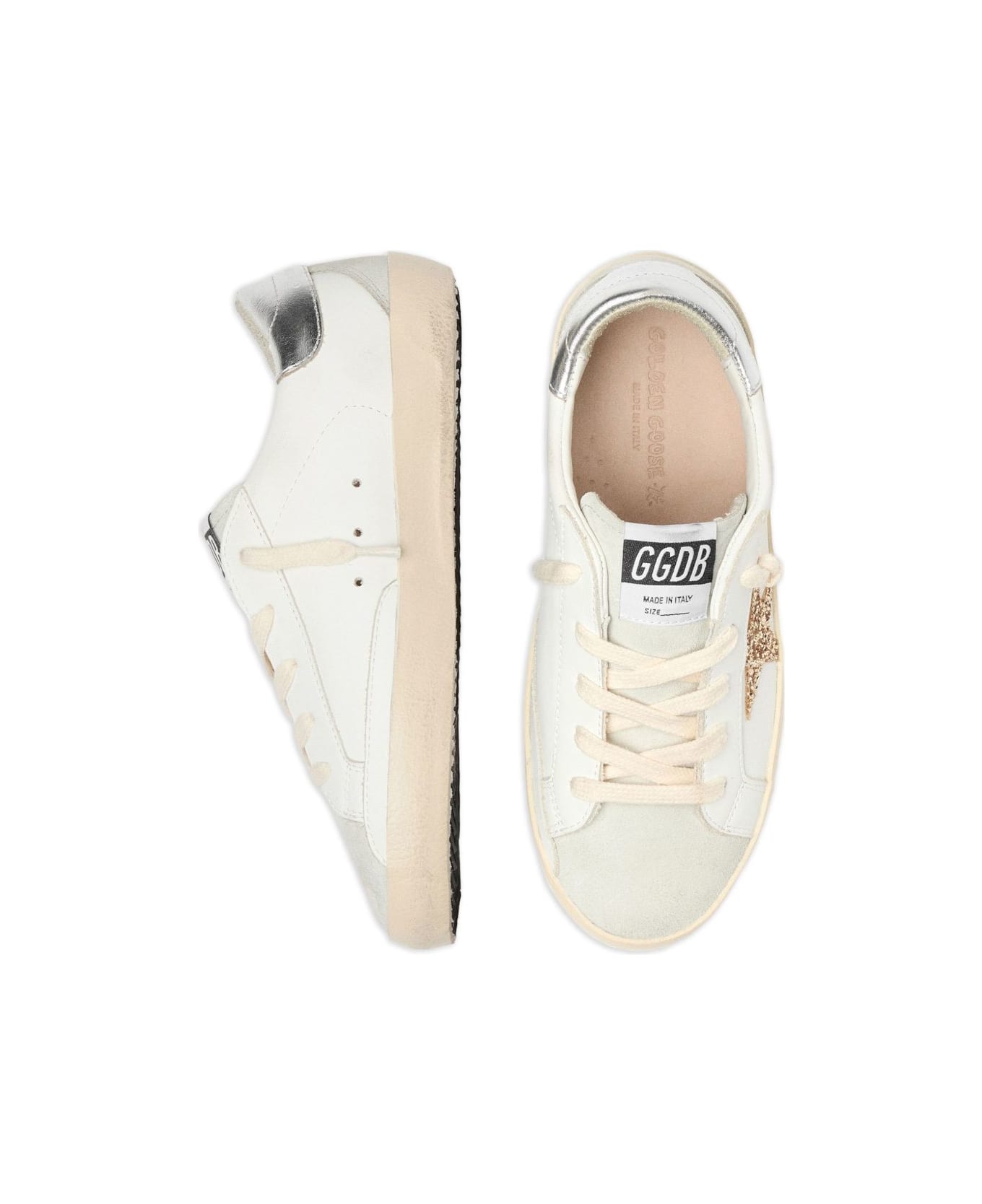 Golden Goose Kids Leather Sneakers With Glitter Star - White