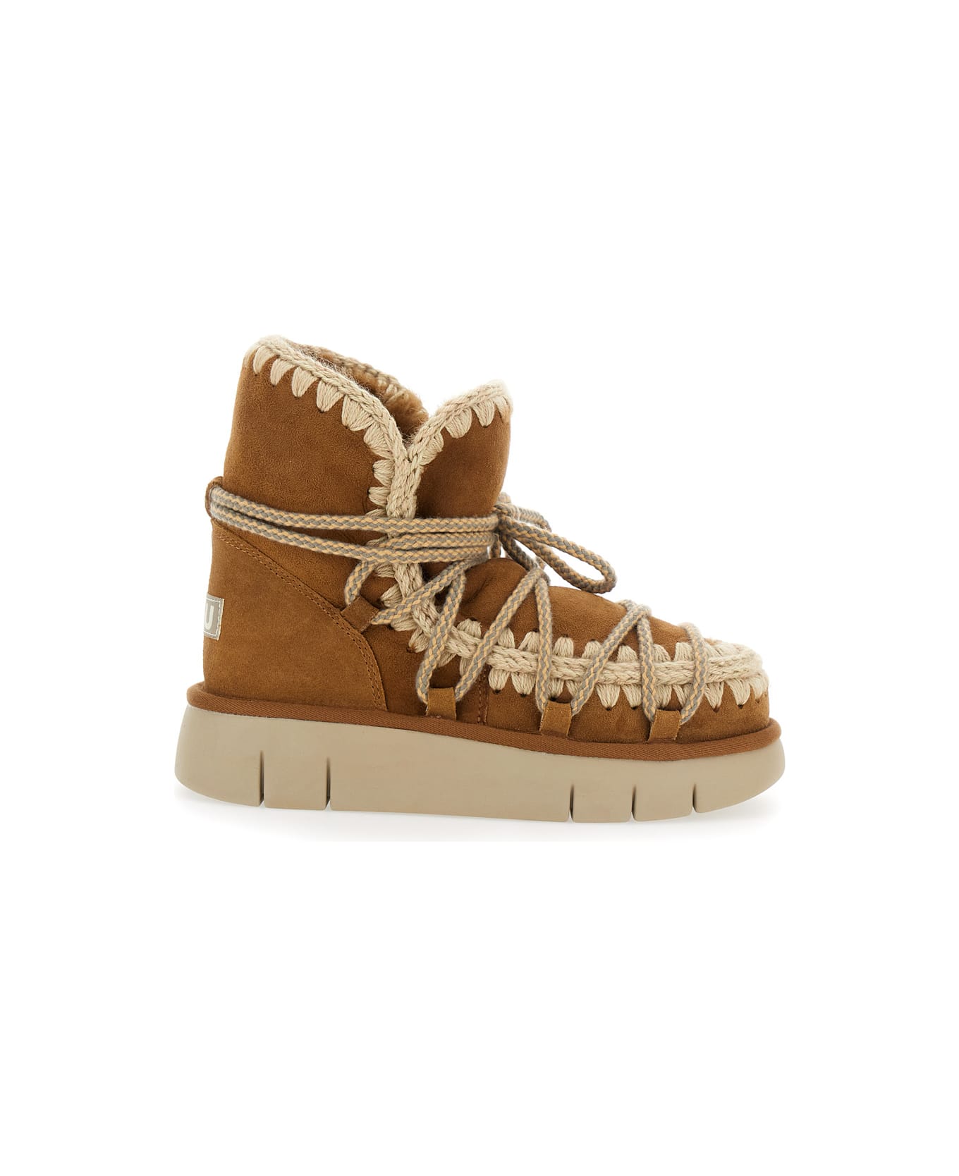 Mou Beige Ankle Boots With Lace Closure And Tassel Detail In Leather Woman - Beige