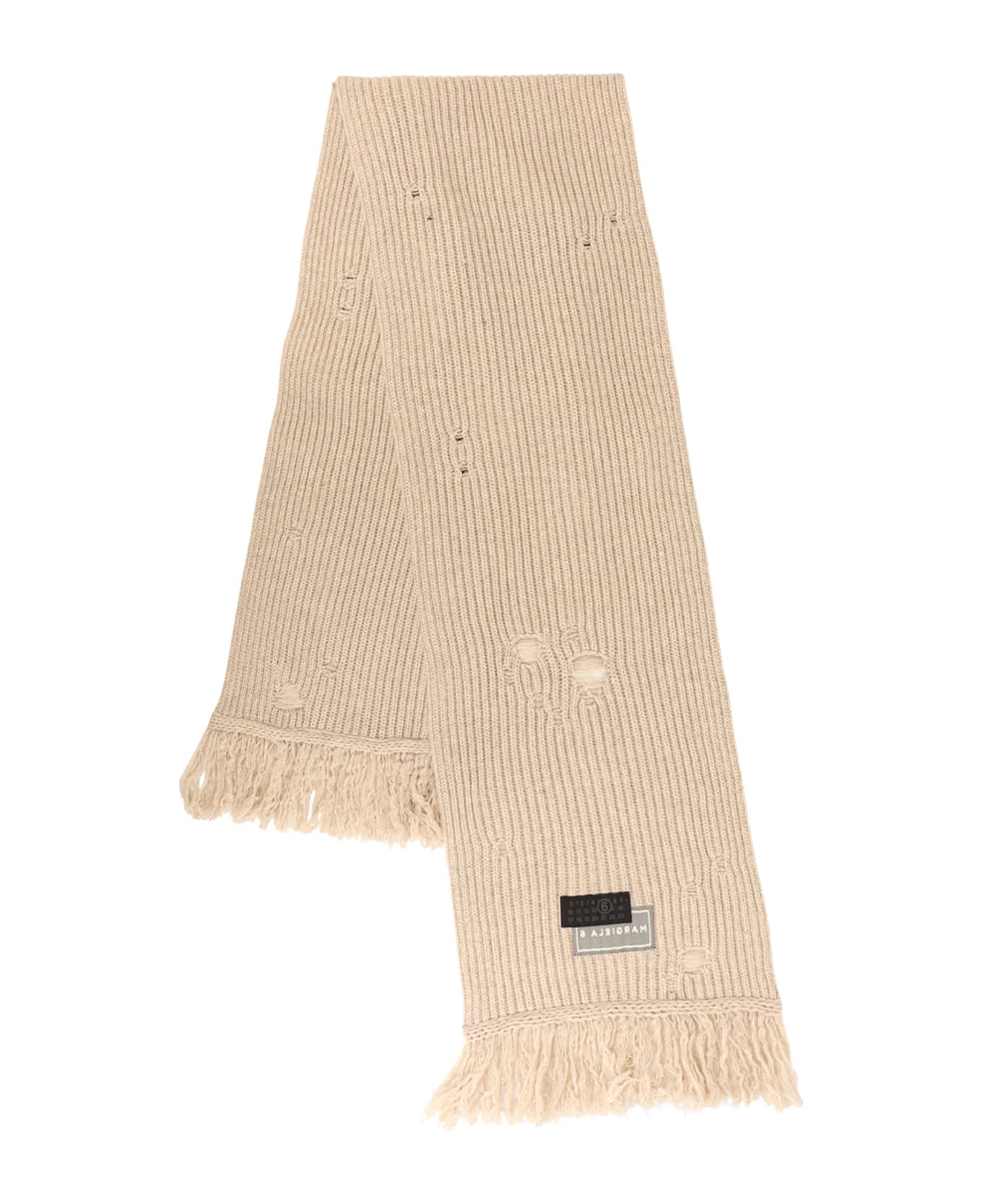 MM6 Maison Margiela Wool Blend Scarf With Distressed Effect - Beige