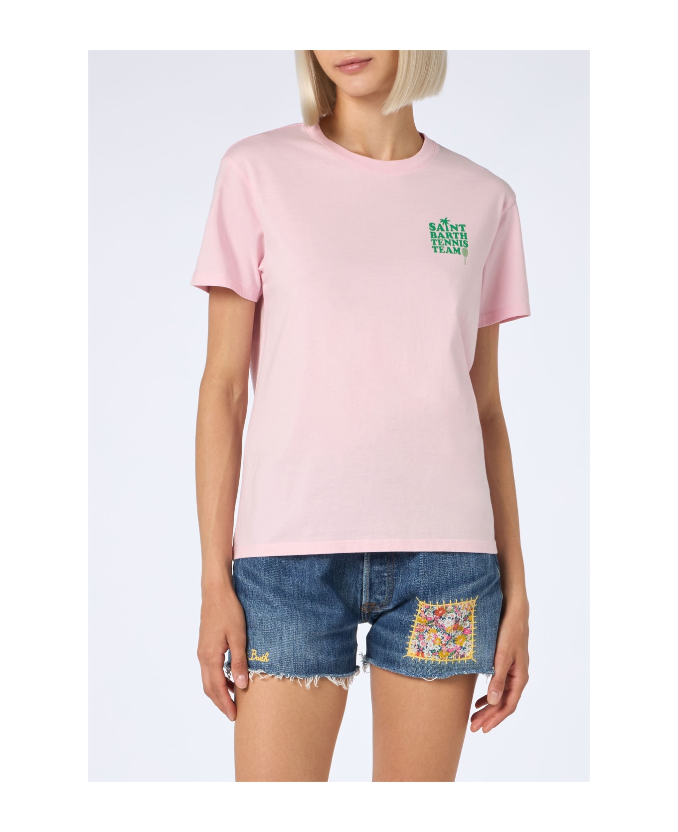 MC2 Saint Barth Pink Cotton T-shirt With St Barth Tennis Team Print - PINK