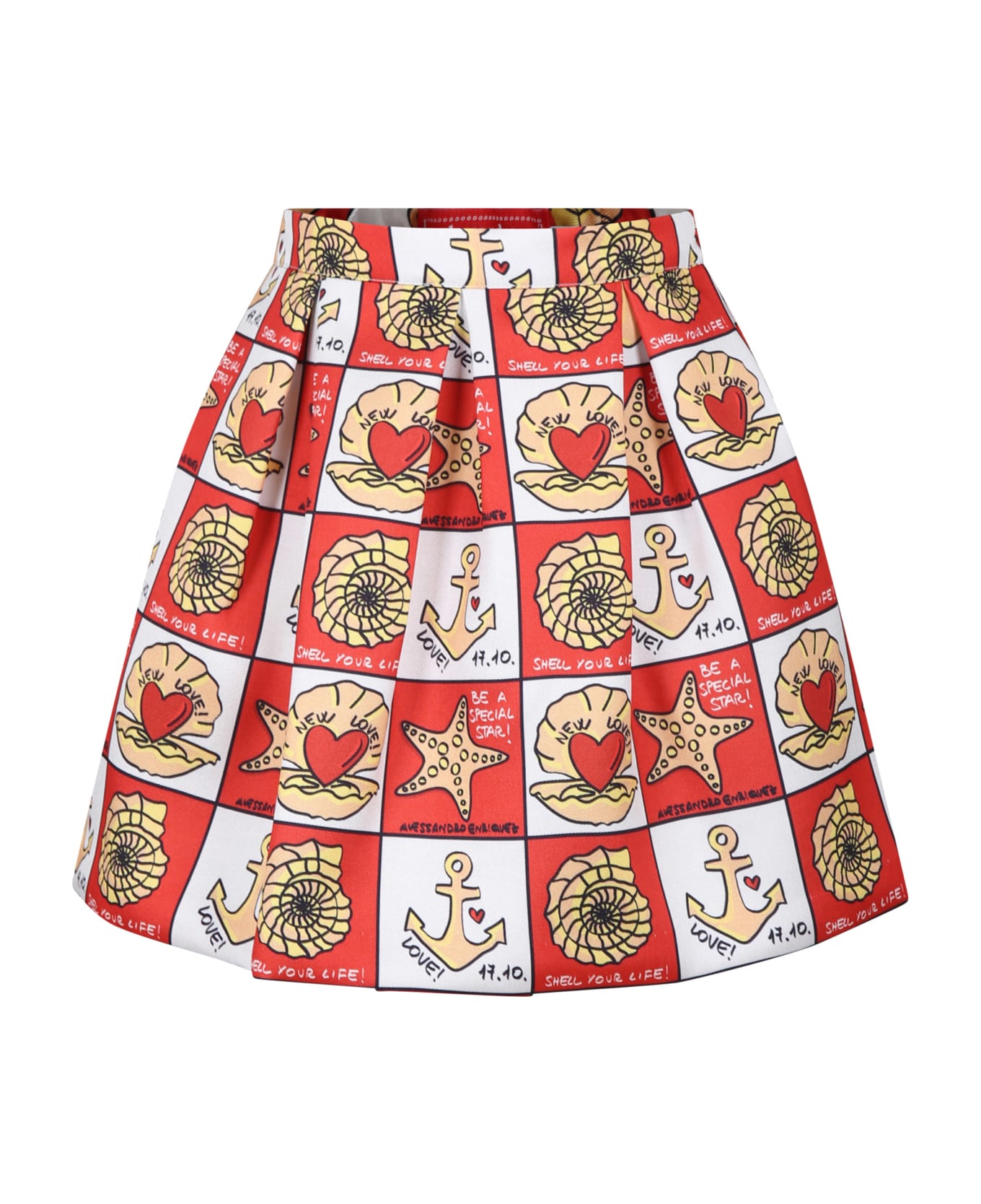 Alessandro Enriquez Red Skirt For Girl With Pop Print - Red