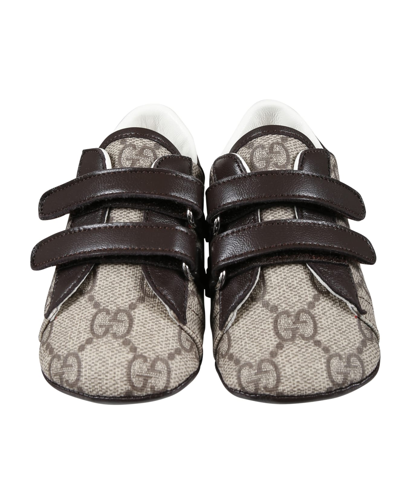 Gucci Brown Sneakers For Baby Boy With All-over Gg Logo - Brown