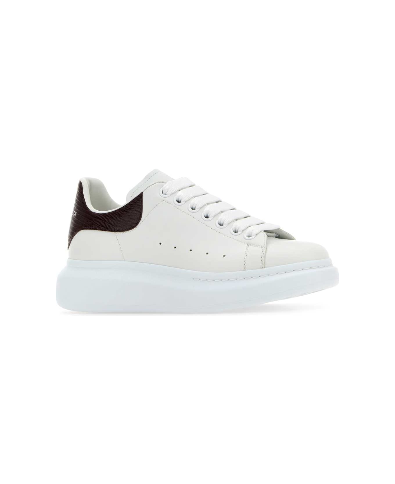 Alexander McQueen White Leather Sneakers With Burgundy Leather Heel - WHITEBURGUNDY