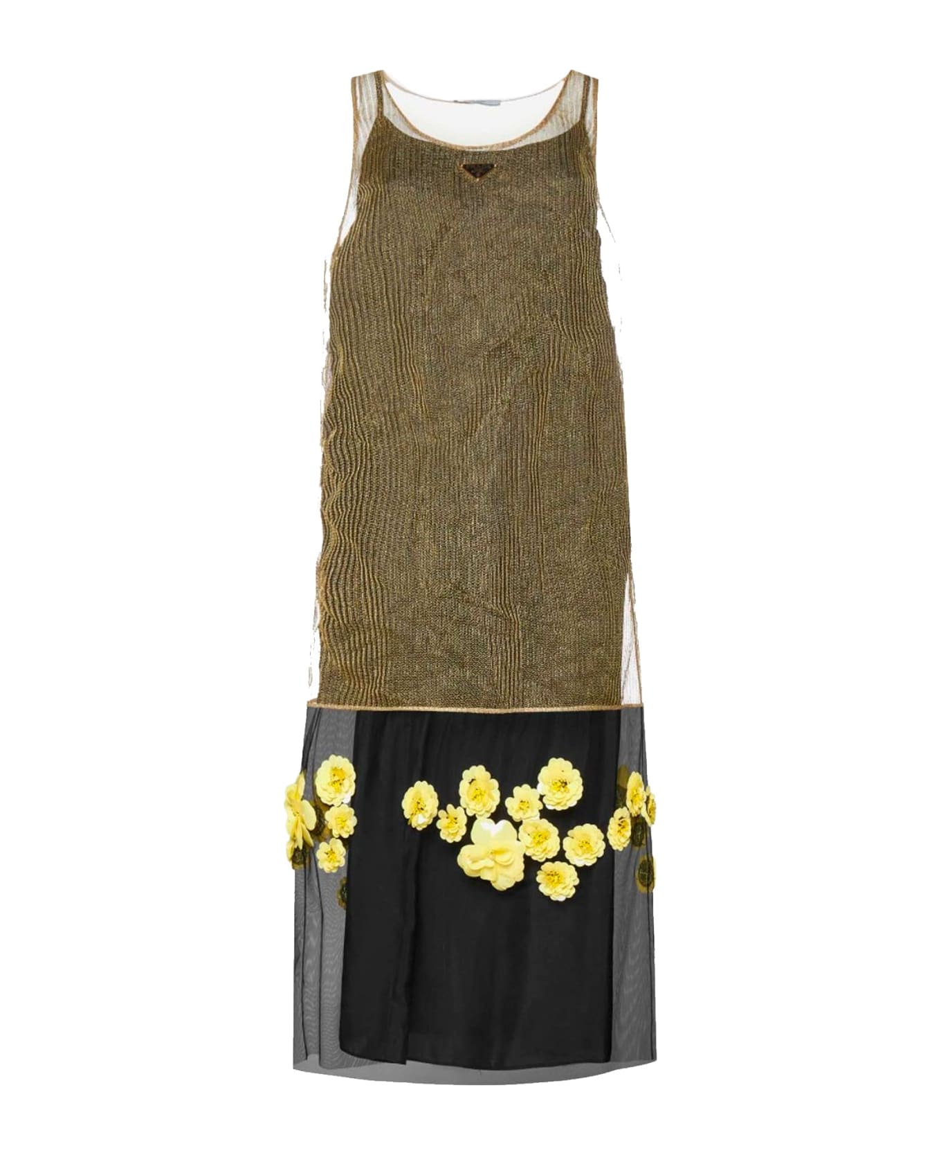 Prada 3d Flowers Lurex Knitted Dress - Gold