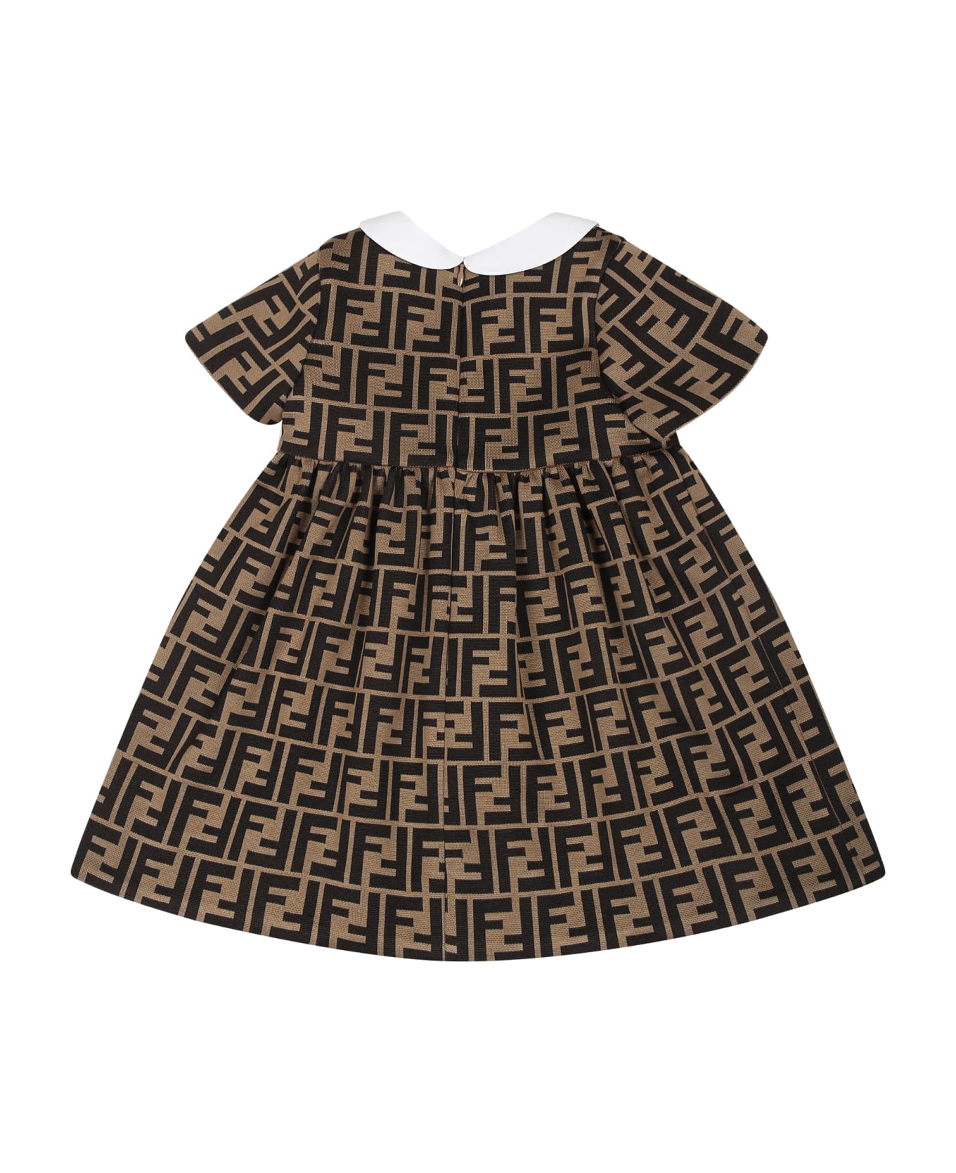 Fendi Brown Dress For Baby Girl With Double Ff - Brown ウェア
