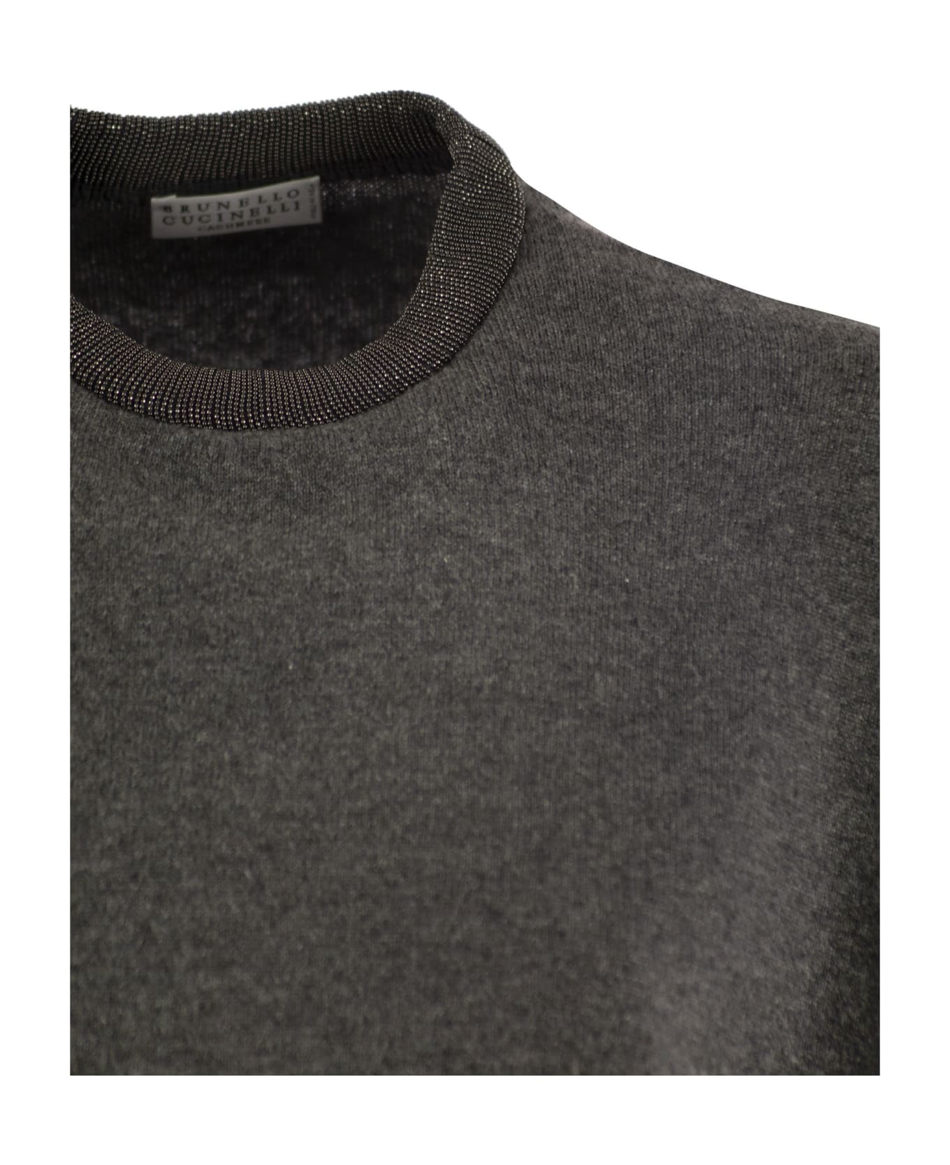 Brunello Cucinelli Cashmere Sweater With Necklace - Anthracite フリース
