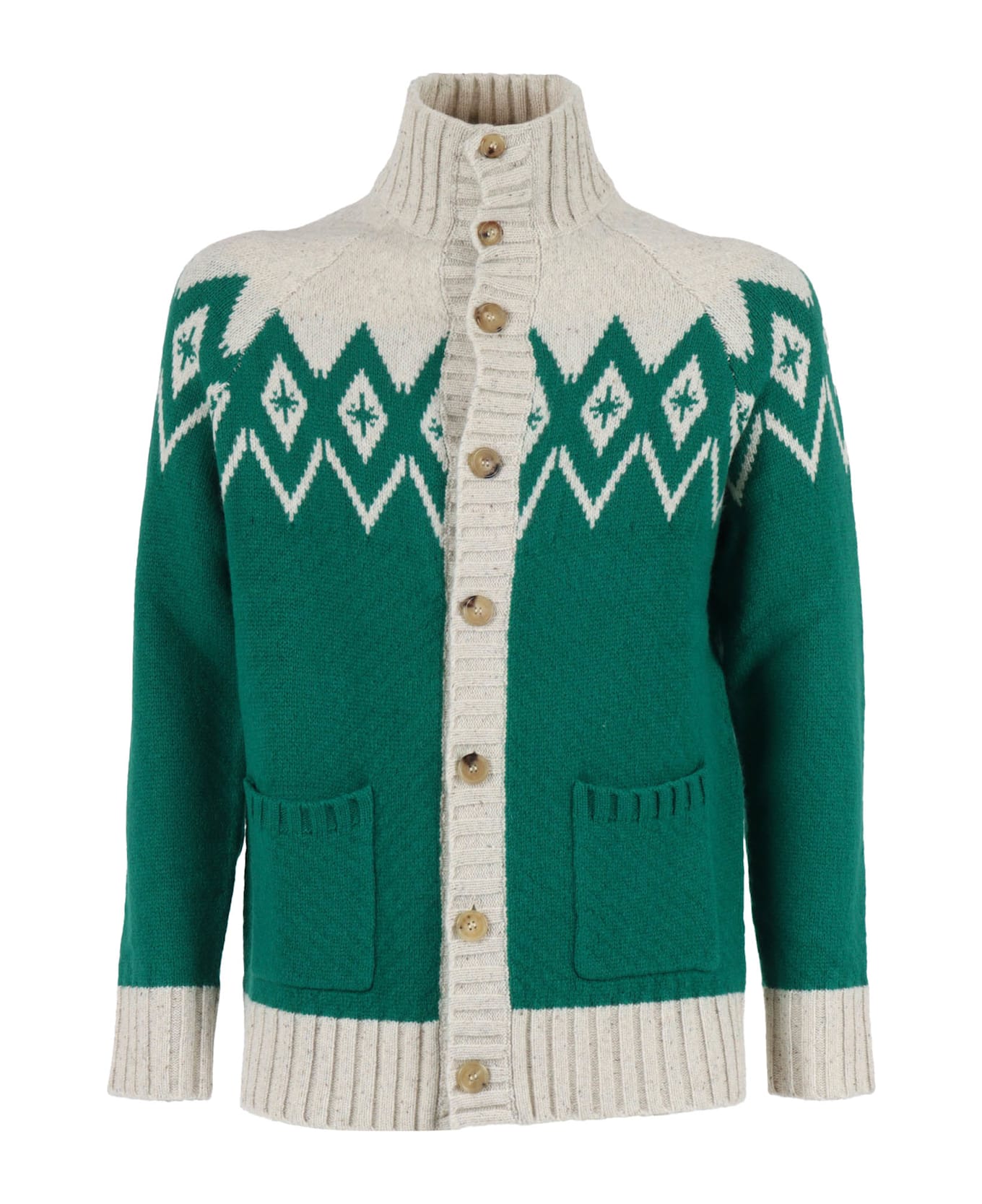 Ballantyne T Neck Cardigan - WHITE