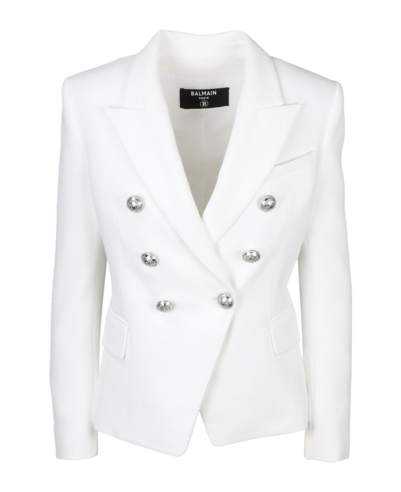 Balmain Double Breasted Canvas Blazer - White