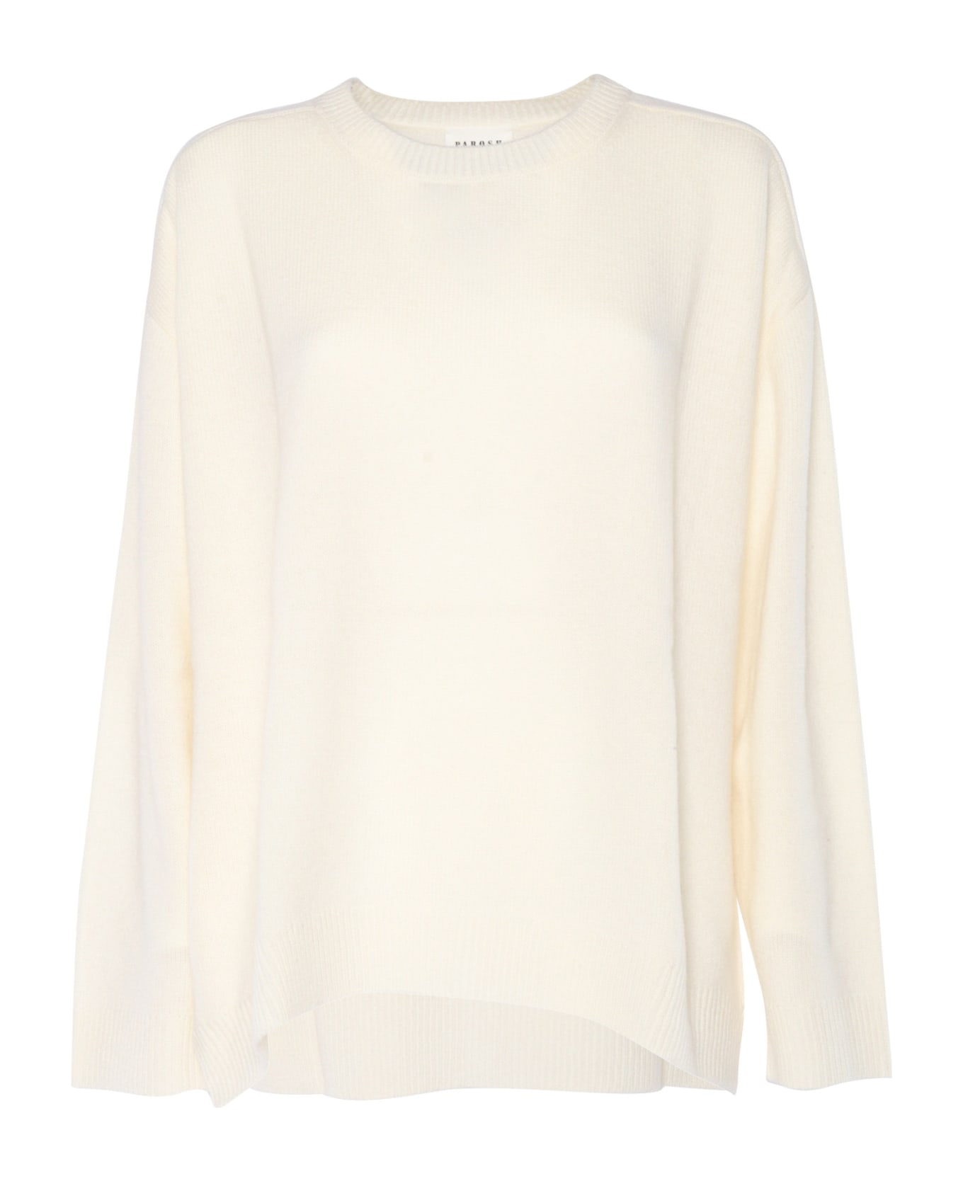 Parosh White Crewneck Sweater With Asymmetric Hem - Panna