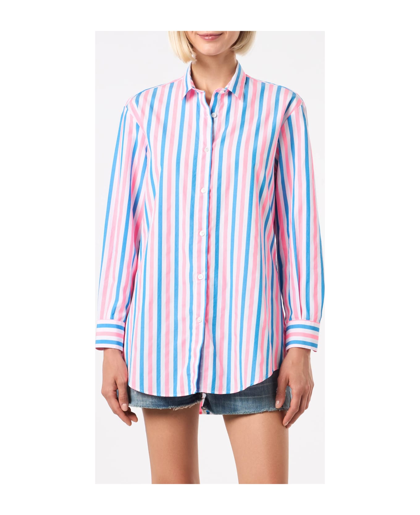 MC2 Saint Barth Striped Cotton Shirt With Dreaming St. Barth Embroidery - PINK