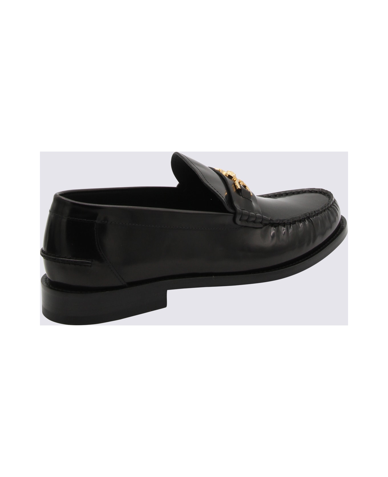Versace Black And Gold Leather Medusa Loafers - Black