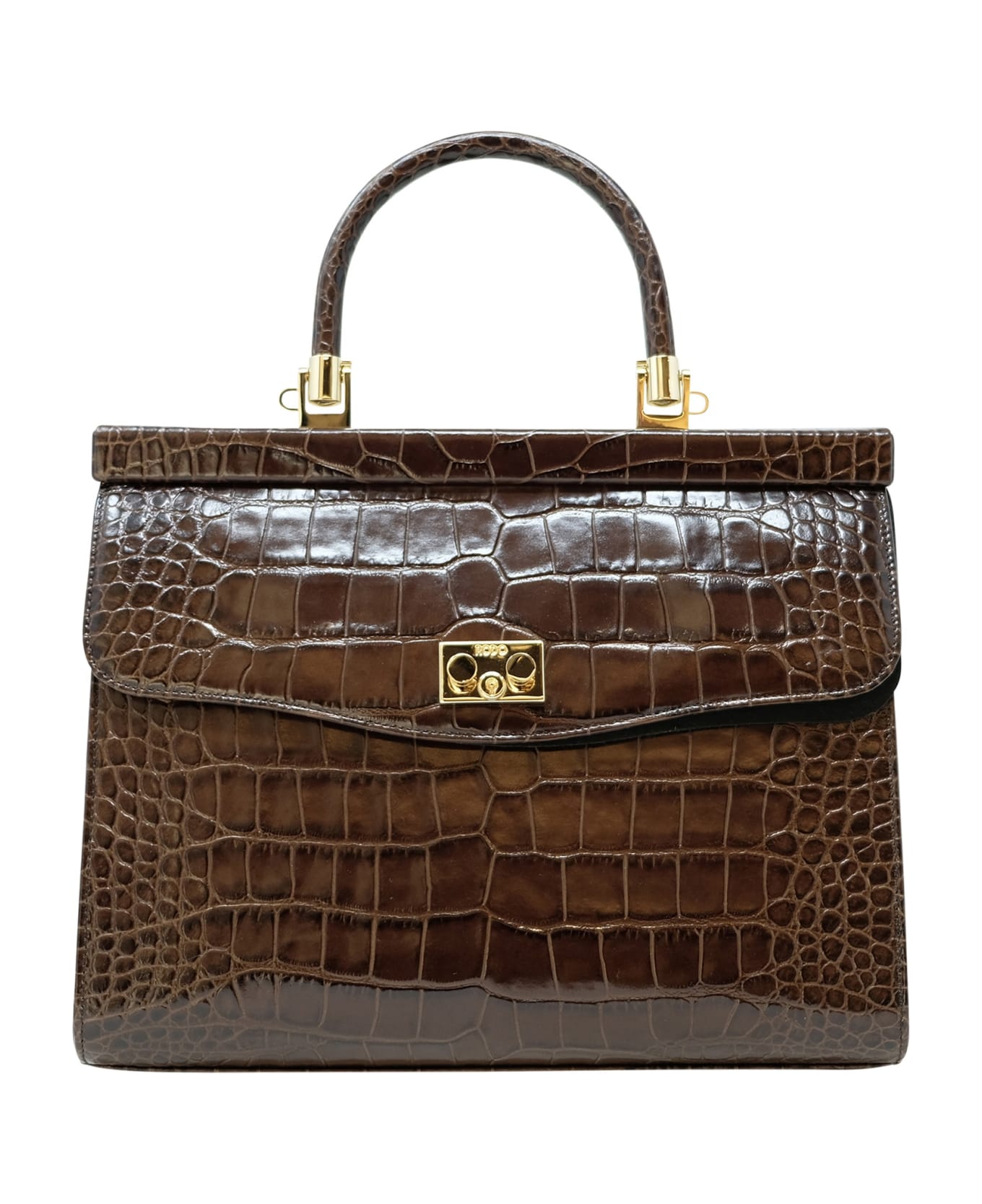 Rodo Brown Croco Leather Paris Handbag - BROWN