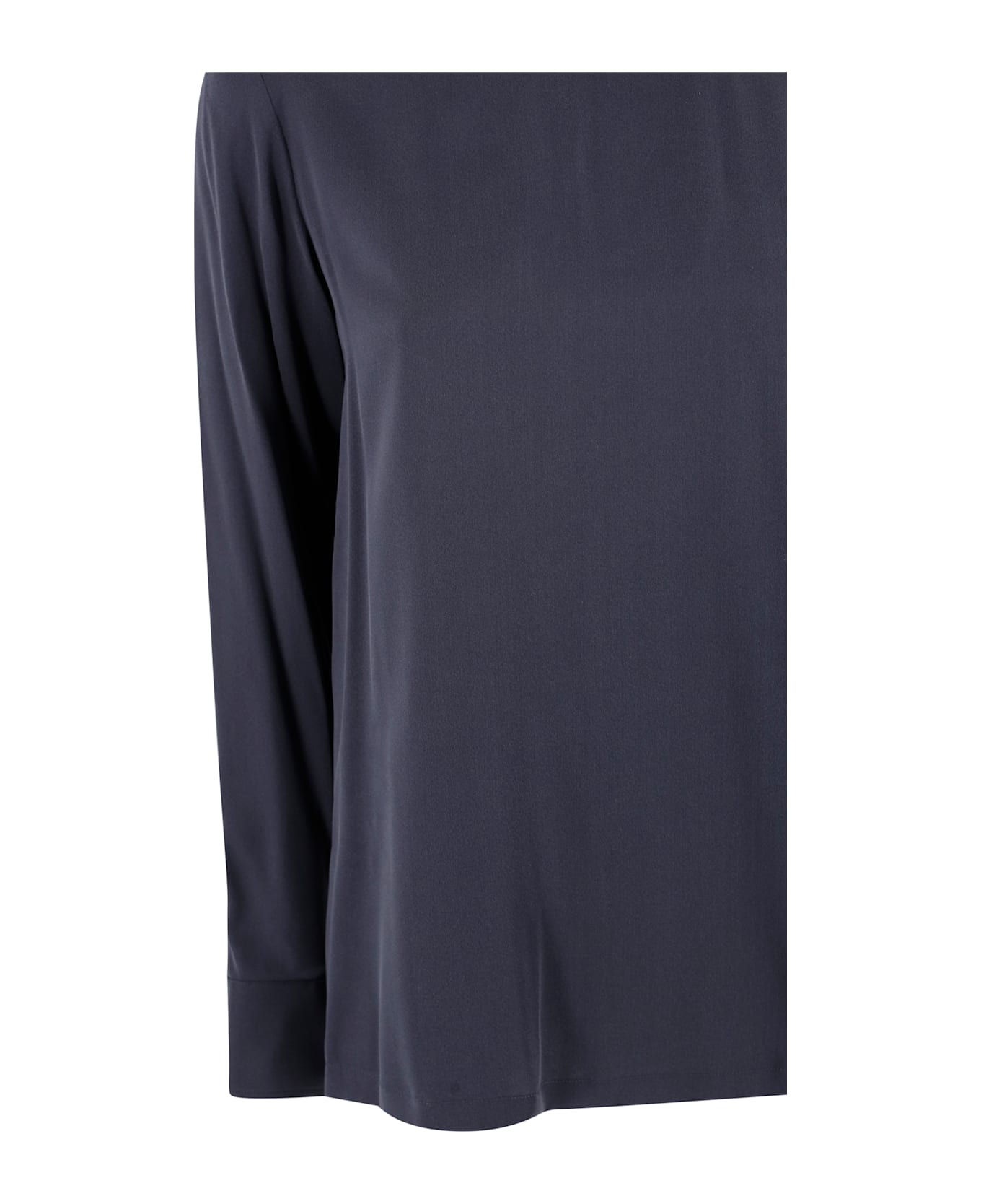 Max Mara Studio Silk Satin Shirt With Round Neck. - Blu marino