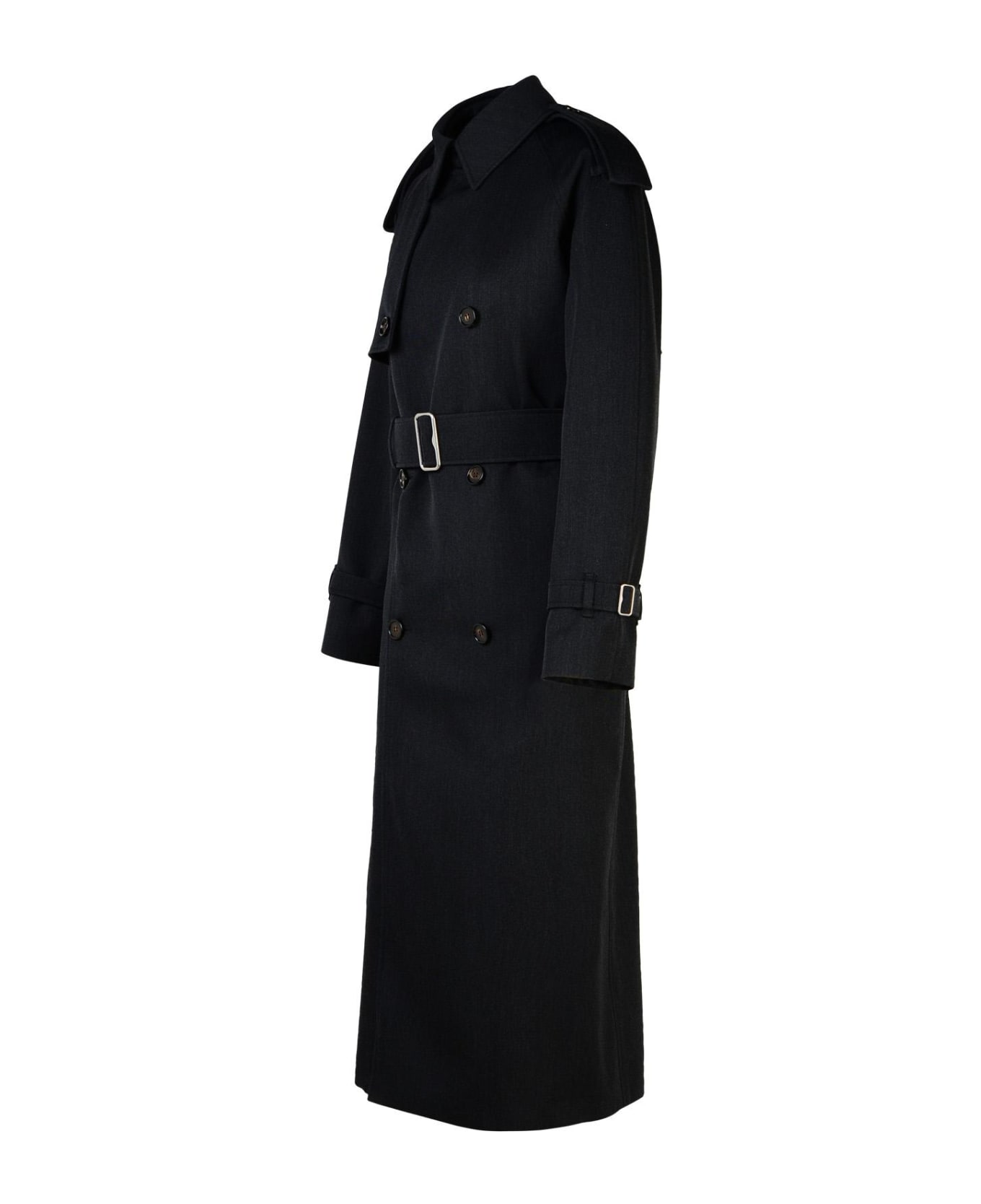 Burberry Grey Wool Long Trench Coat - Grey