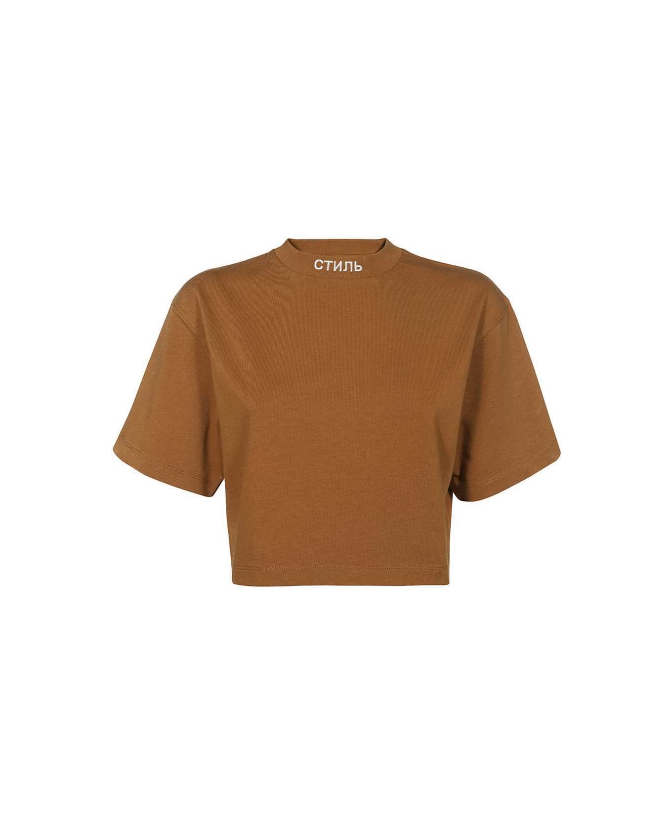 HERON PRESTON Logo Detail Cropped T-shirt - brown Tシャツ