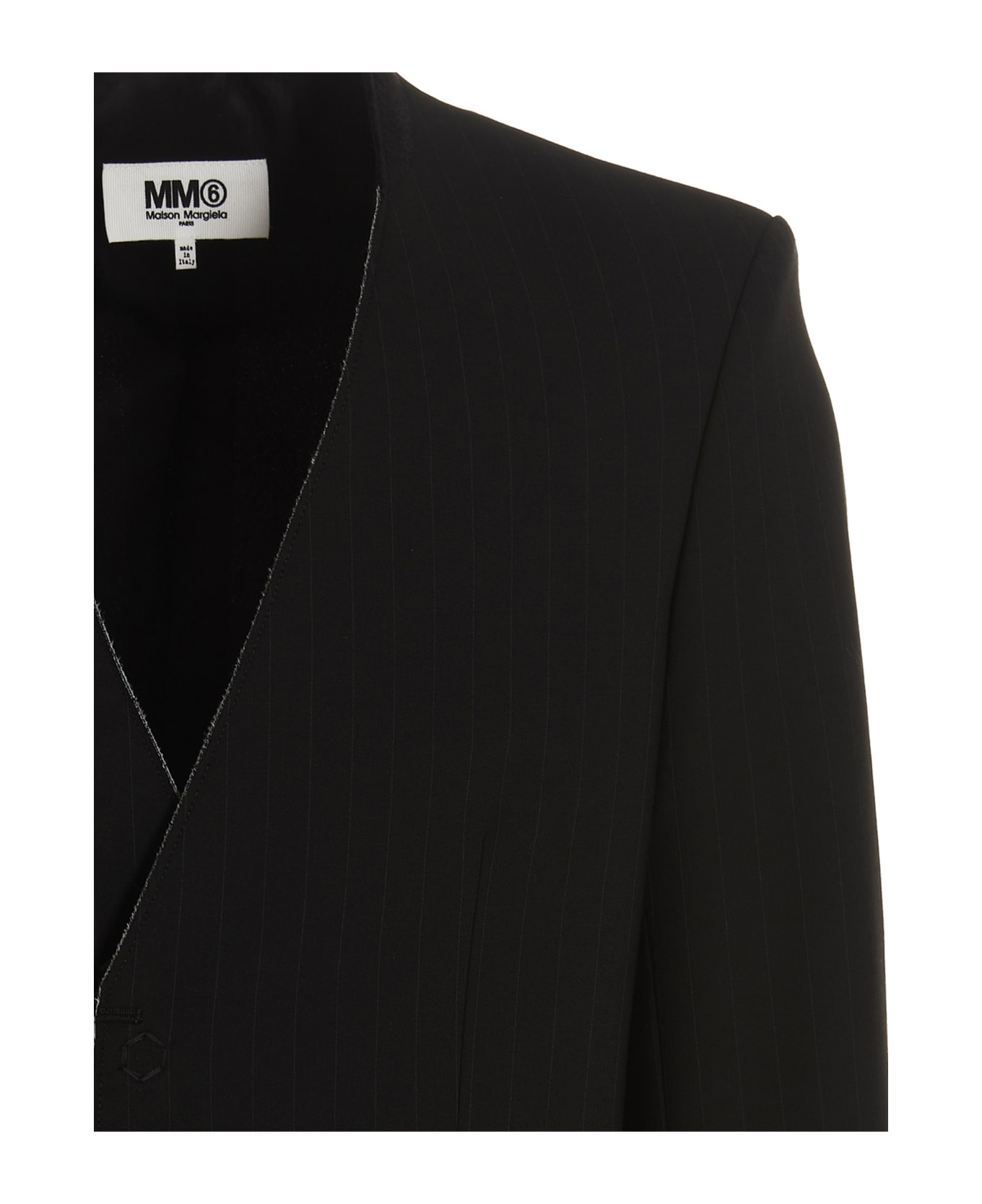 MM6 Maison Margiela Plastered rmad Breast Blazer Jacket - Black  