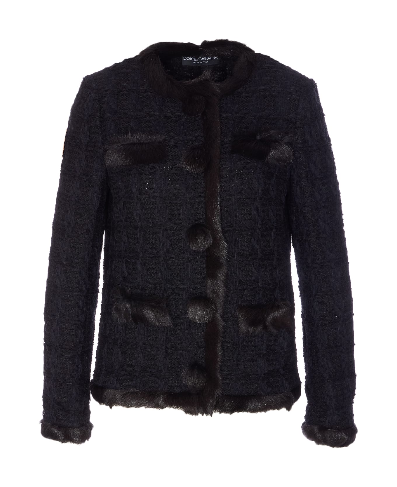 Dolce & Gabbana Single Breasted Tweed Jacket - Black