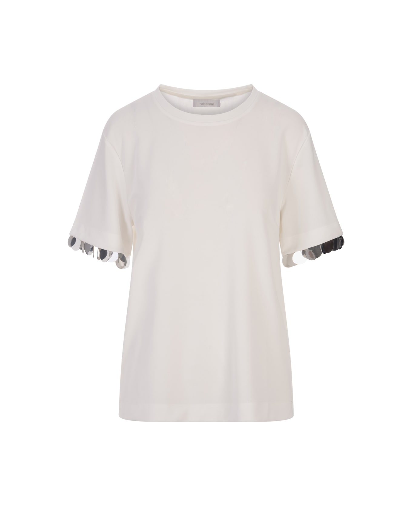 Paco Rabanne White T-shirt With Sequins On Bottom Sleeve - White