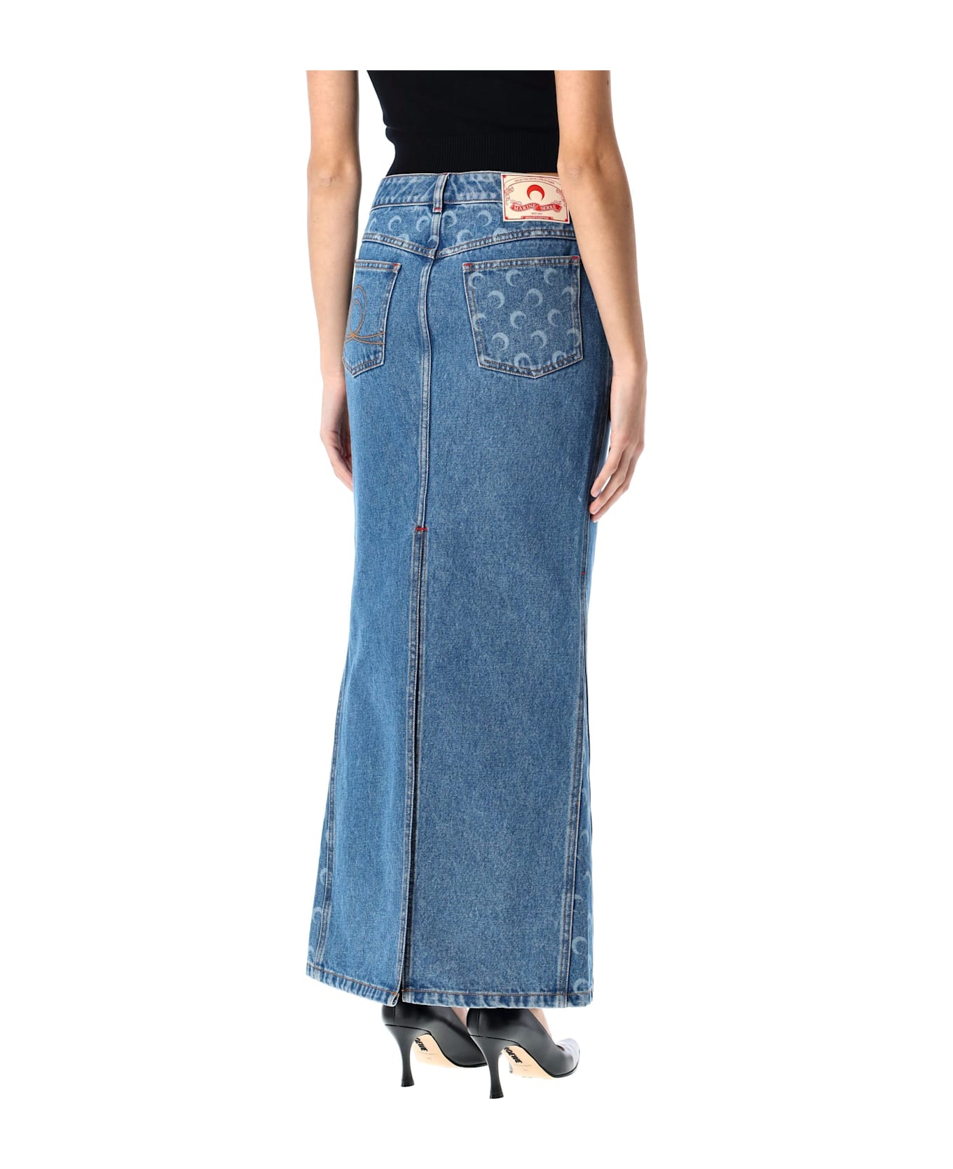 Marine Serre Moon Laser Denim Long Skirt - DENIM