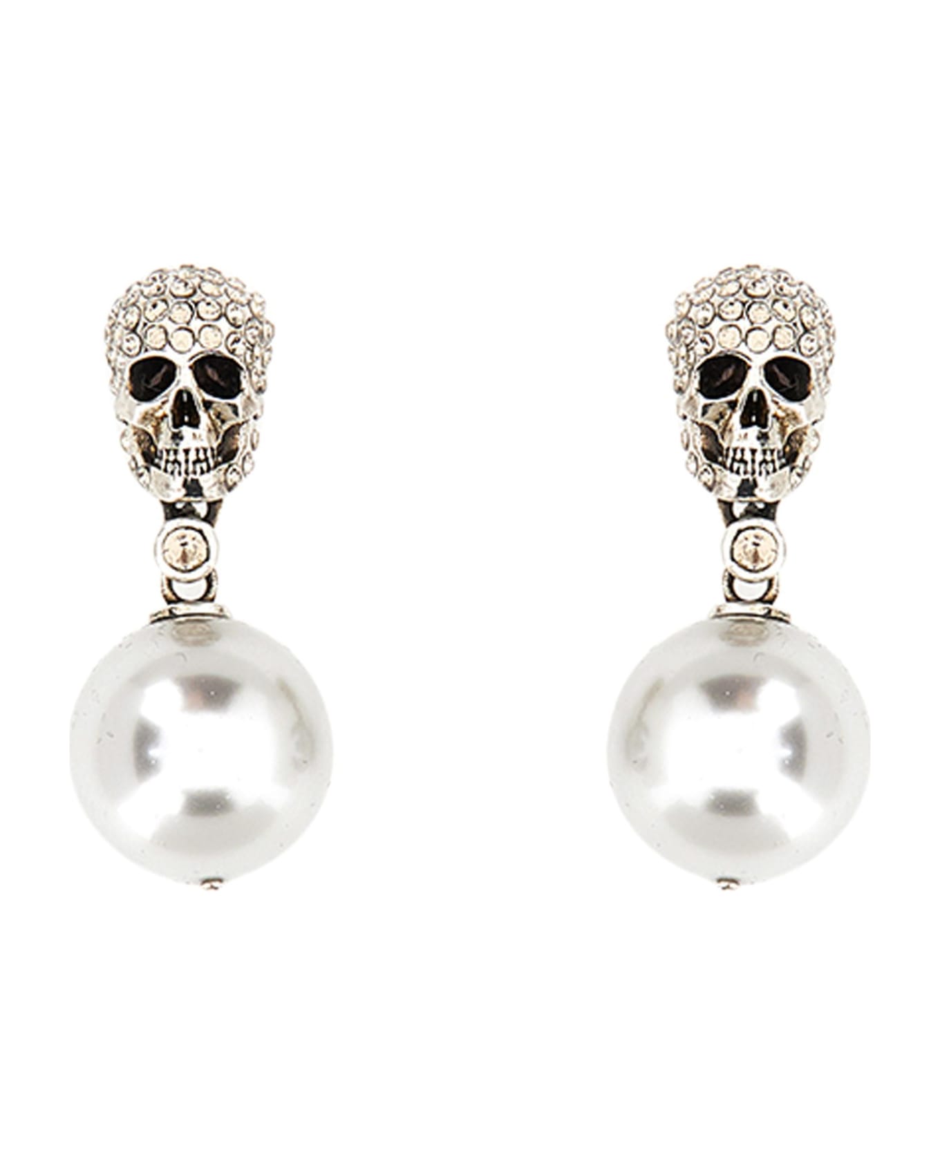 Alexander McQueen Skull Pearl Earrings - Silver