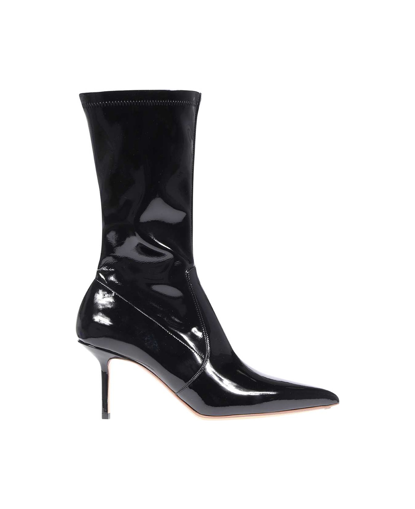 Francesco Russo Patent Pointy Toe Ankle Boots - black