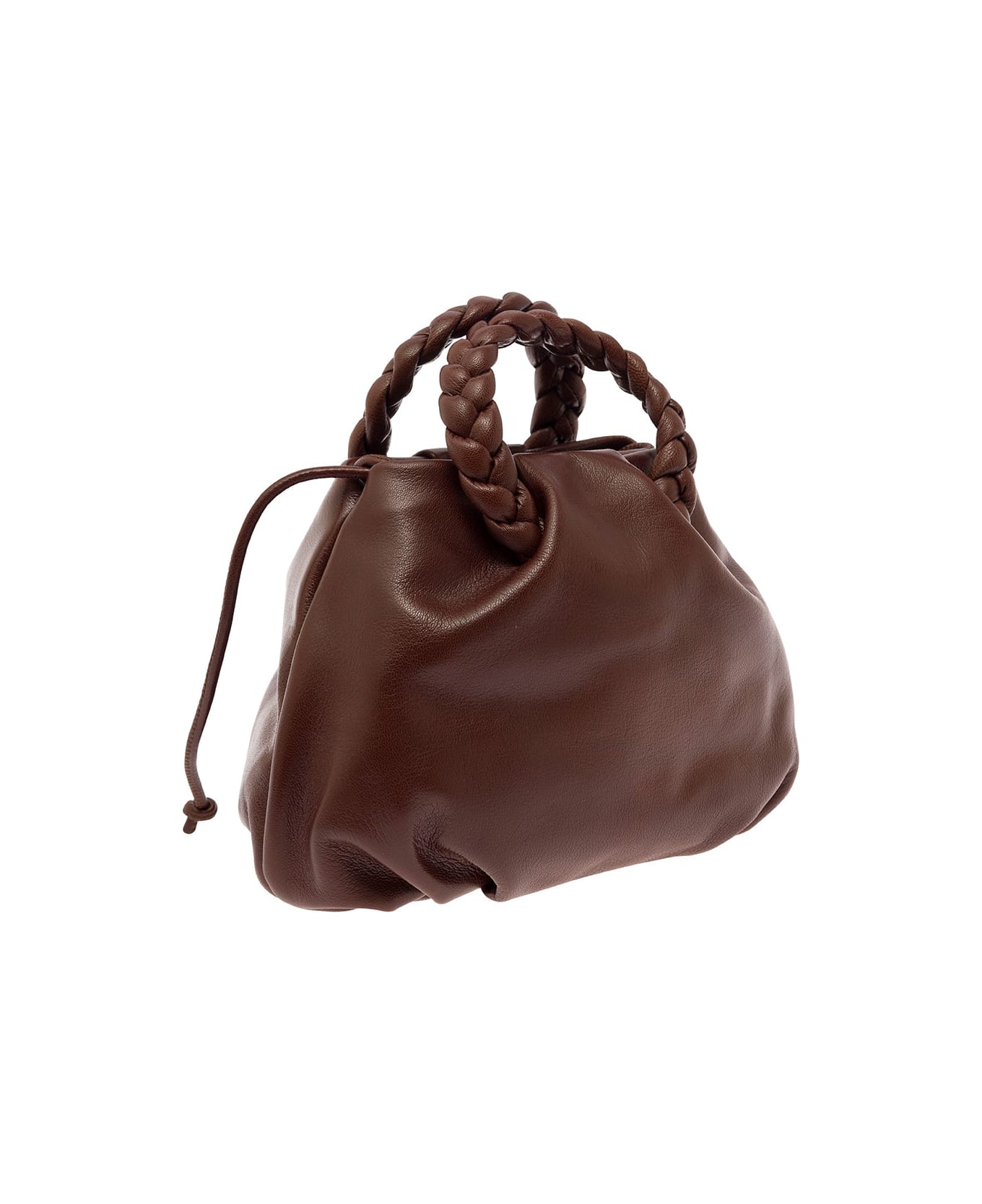 Hereu 'bombon M' Brown Handbag With Braided Handles In Shiny Leather Woman