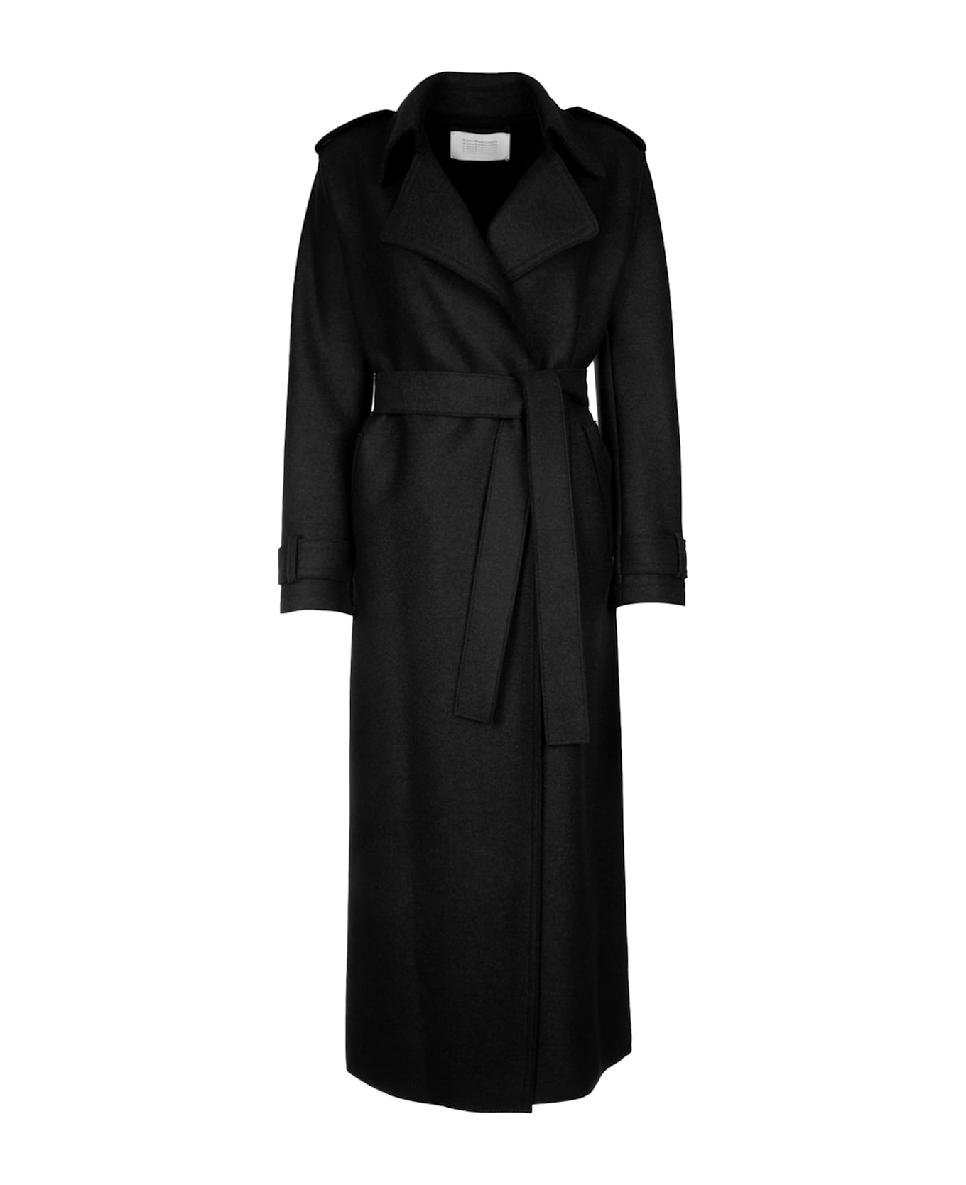 Harris Wharf London Women Long Trench Double Stitching Pressed Wool - BLACK