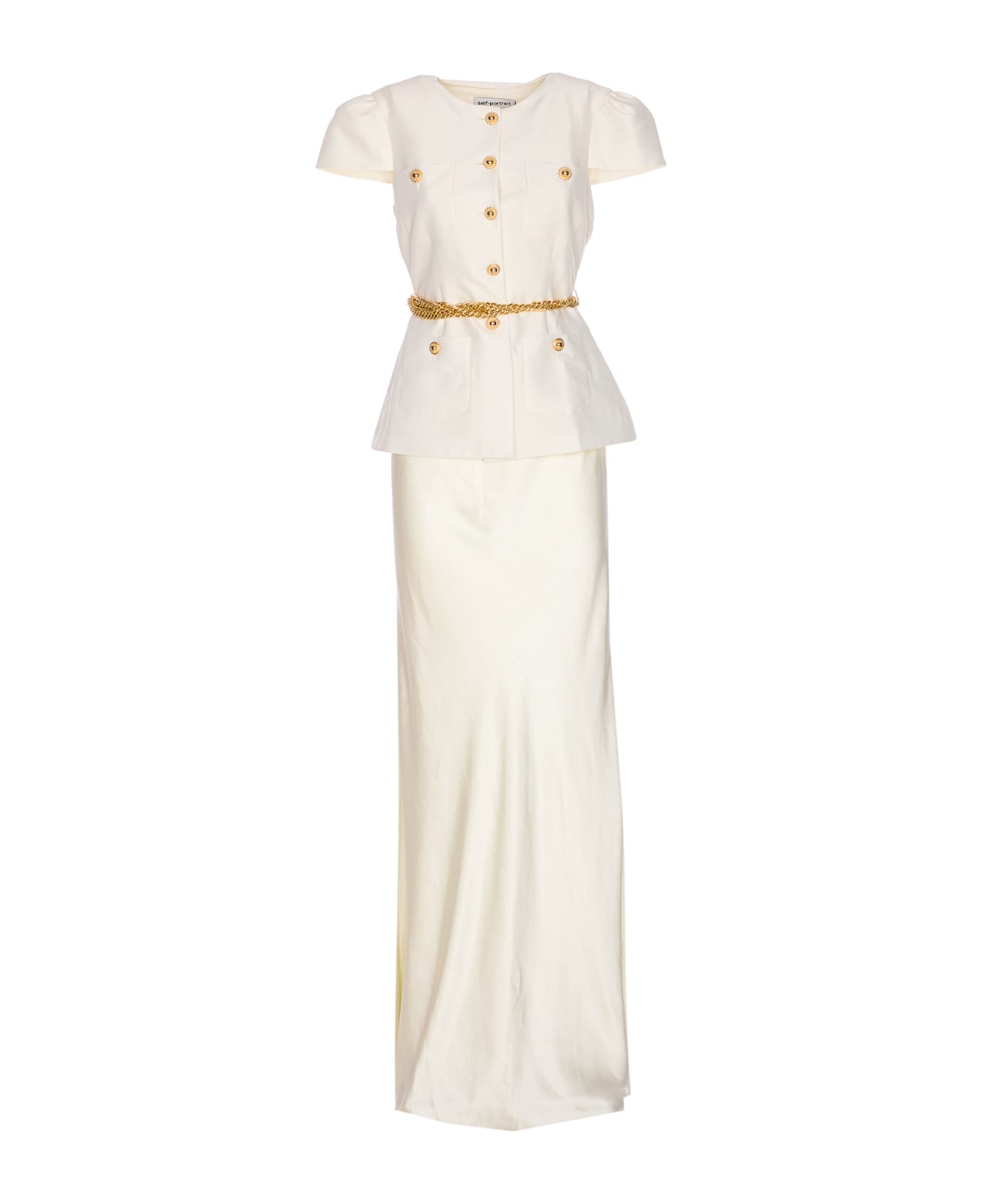 self-portrait Chain Belt Maxi Dress - White