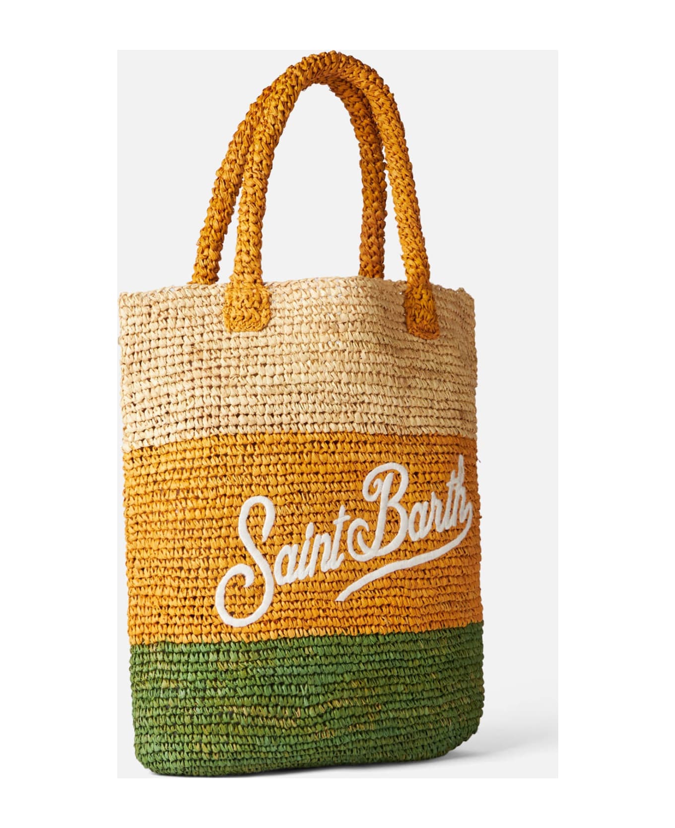 MC2 Saint Barth Raffia Bucket Bag With Multicolor Stripes And Embroidery - YELLOW