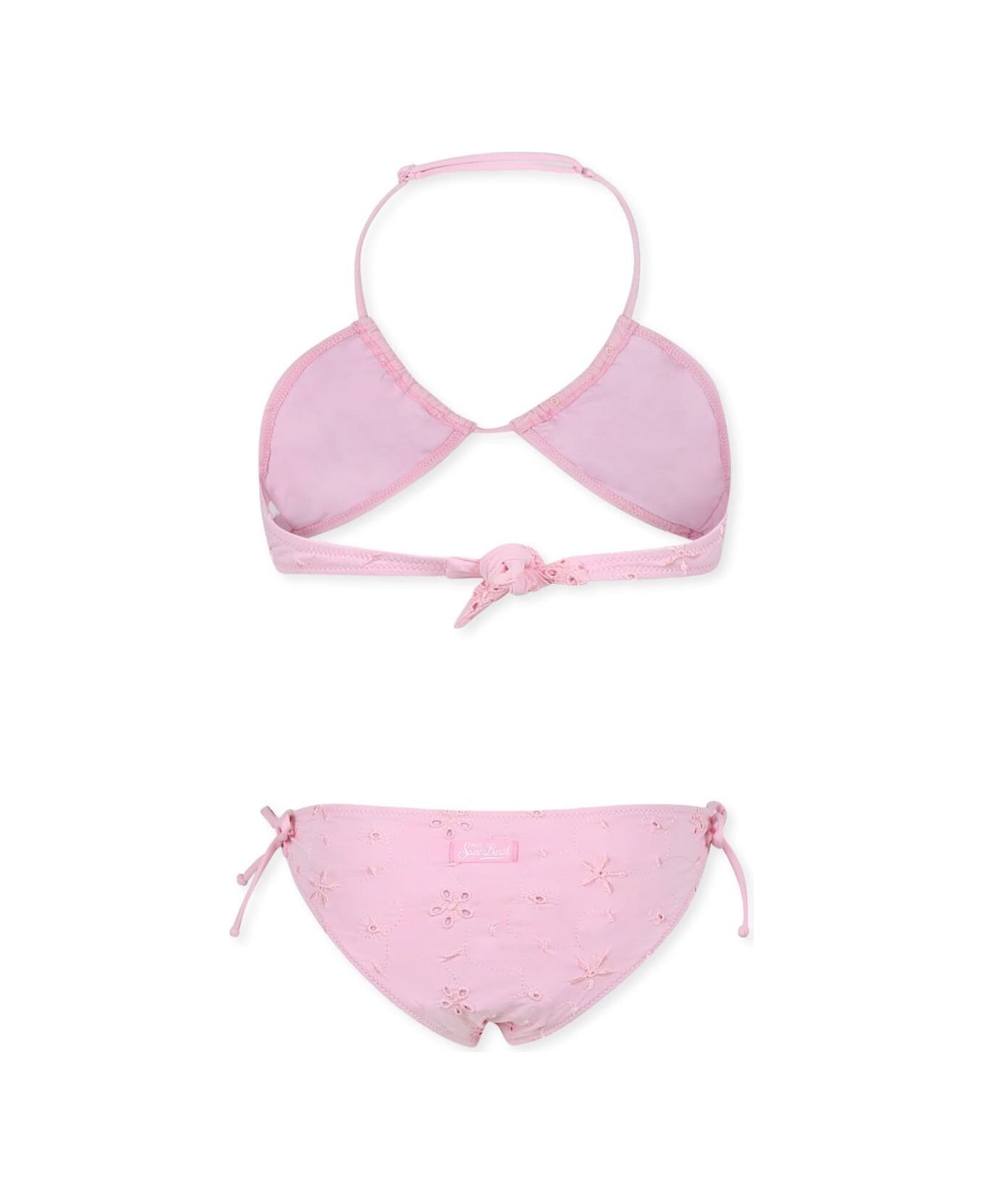 MC2 Saint Barth 'aryanna' Pink Bikini With Tie Closure And Floral Embroidery In Tech Fabric Stretch Girl - Pink