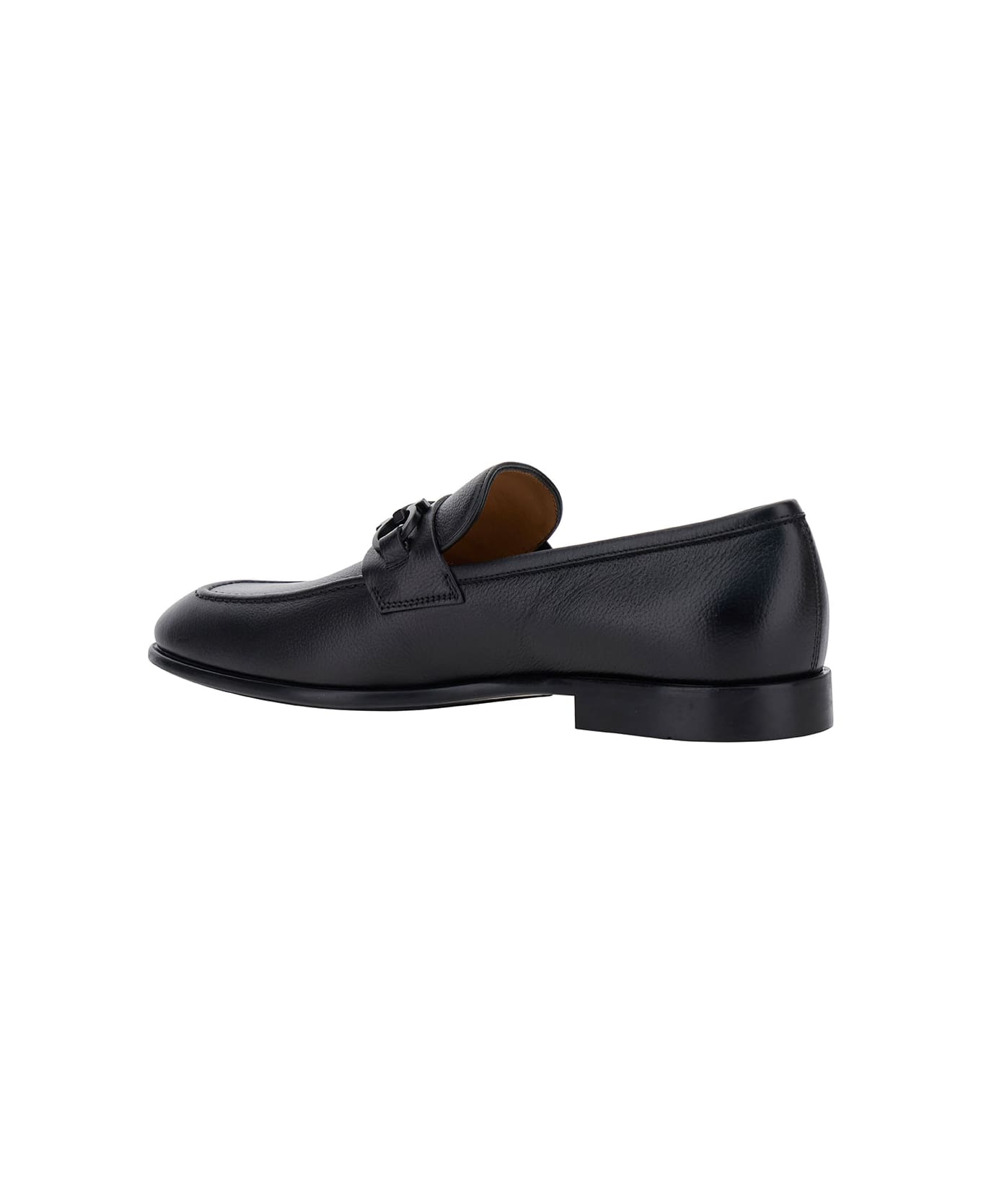 Ferragamo Black Loafers With Gancini Detail In Leather Man - Black