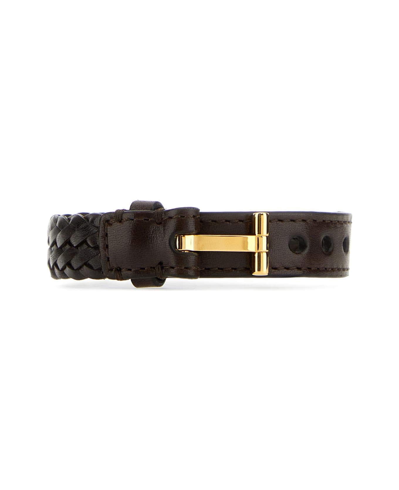 Tom Ford Dark Brown Leather Bracelet - Marrone