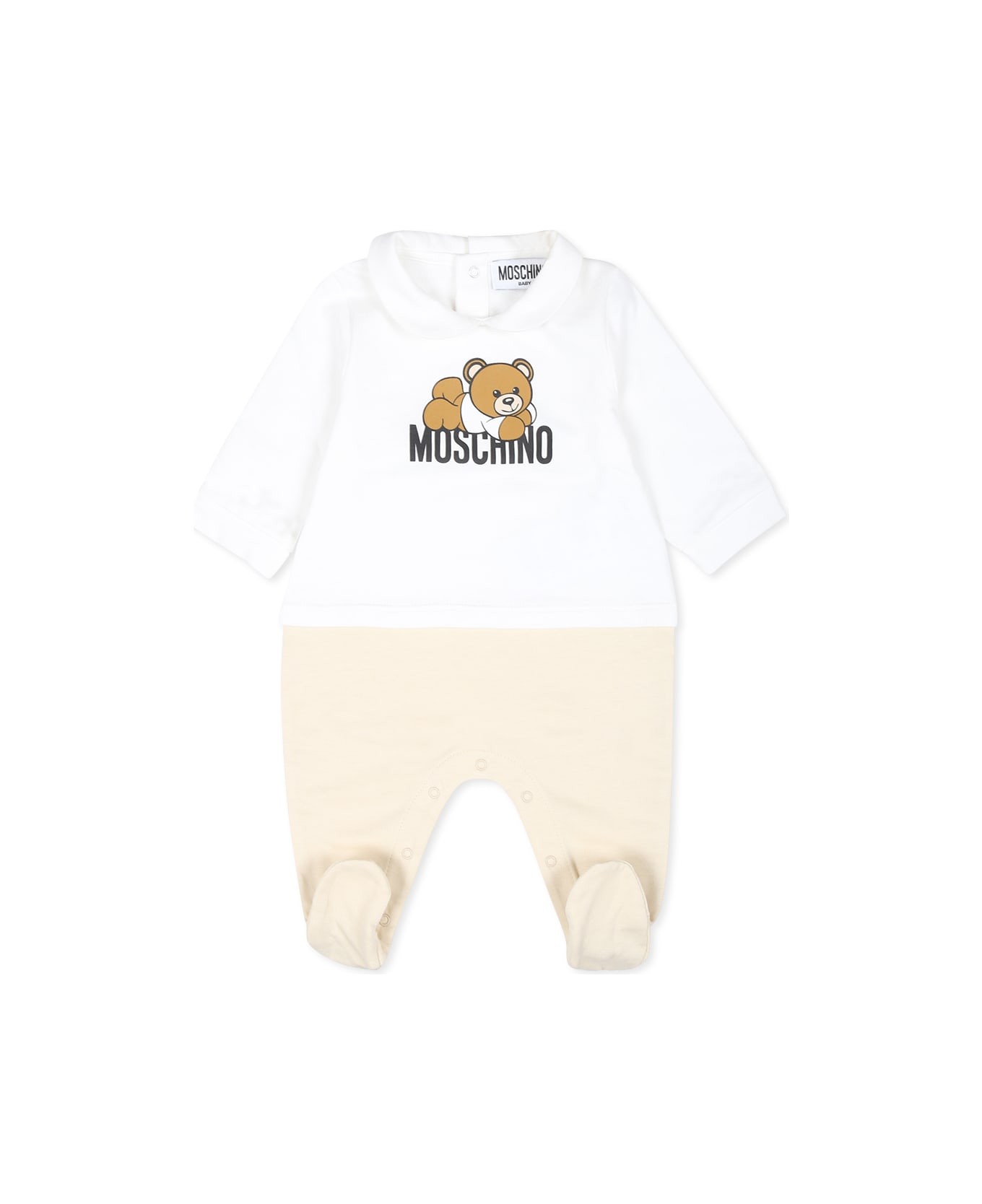 Moschino Beige Babygrow For Babykids With Lying Teddy Bear - Beige