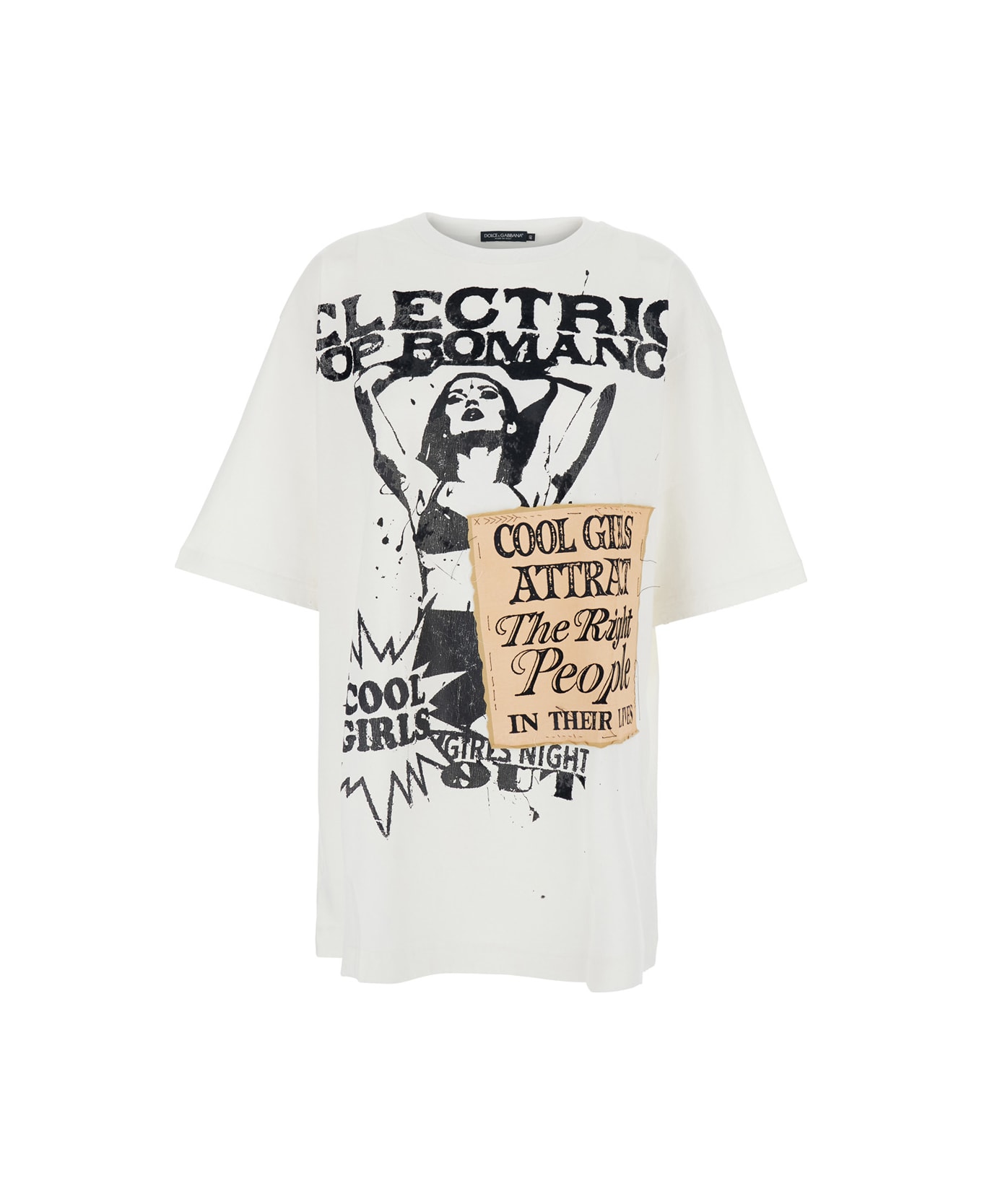 Dolce 
Gabbana White Crew Neck T-shirt With Maxi Print On The Front In Cotton Woman - White
