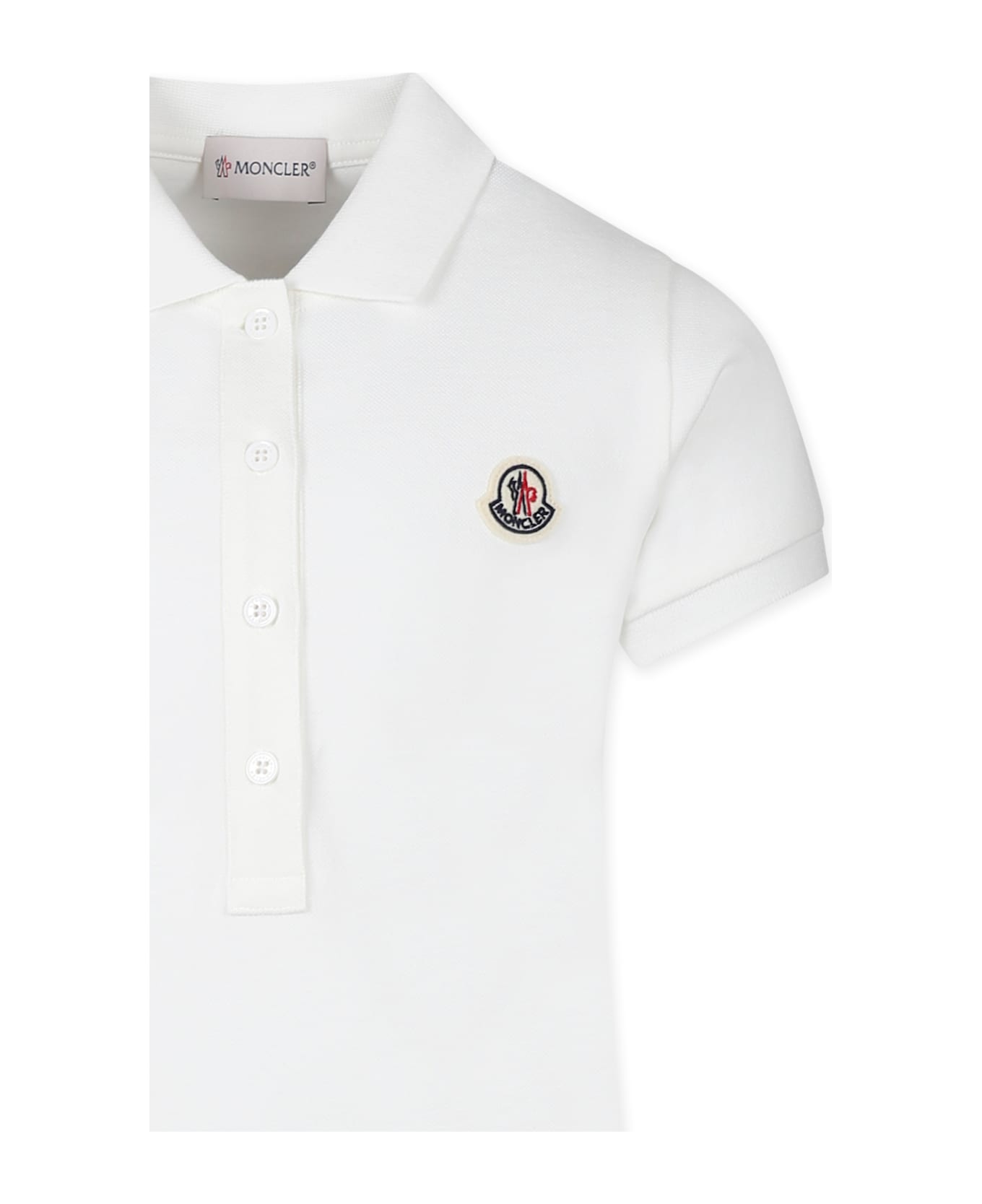 Moncler White Dress For Girl With Logo - White