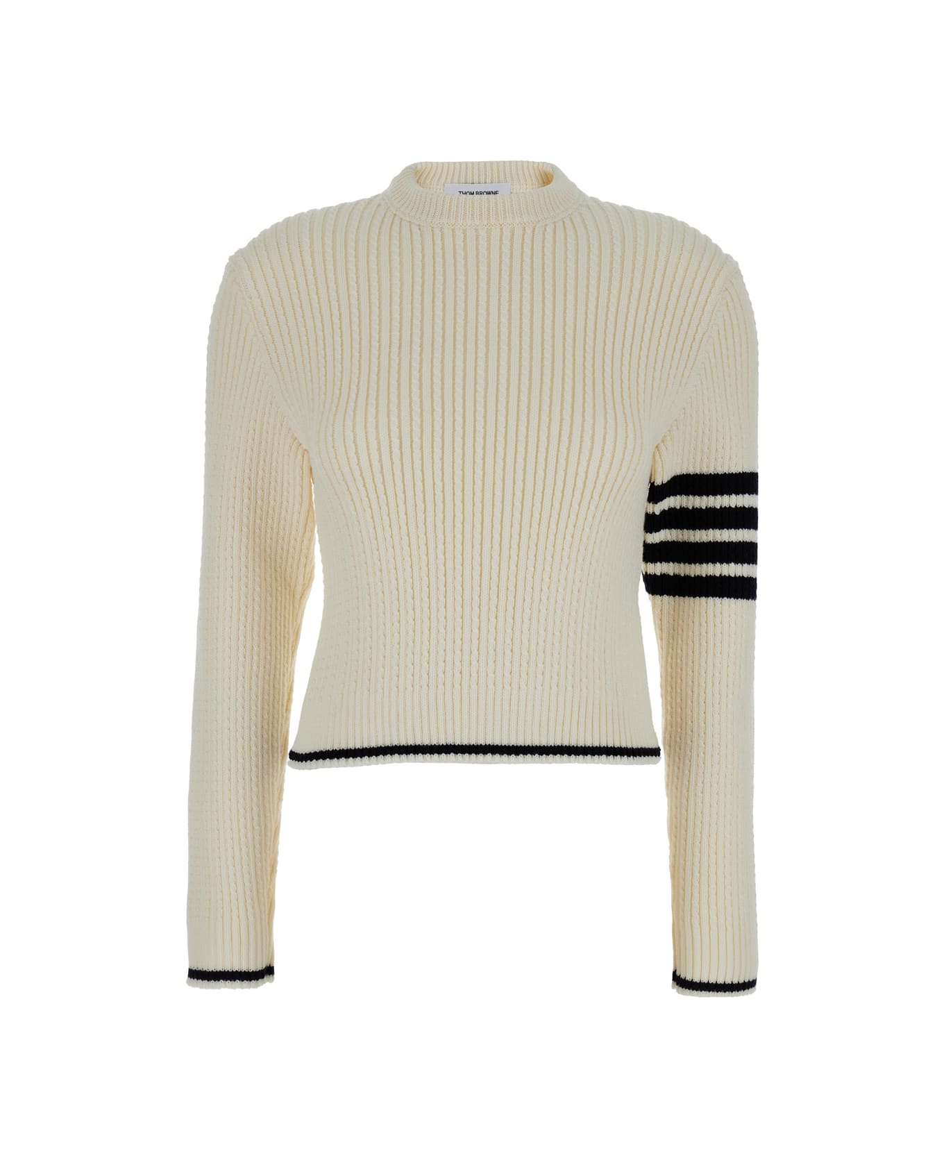 Thom Browne White Sweater With 4-bar Detail In Knit Woman - White