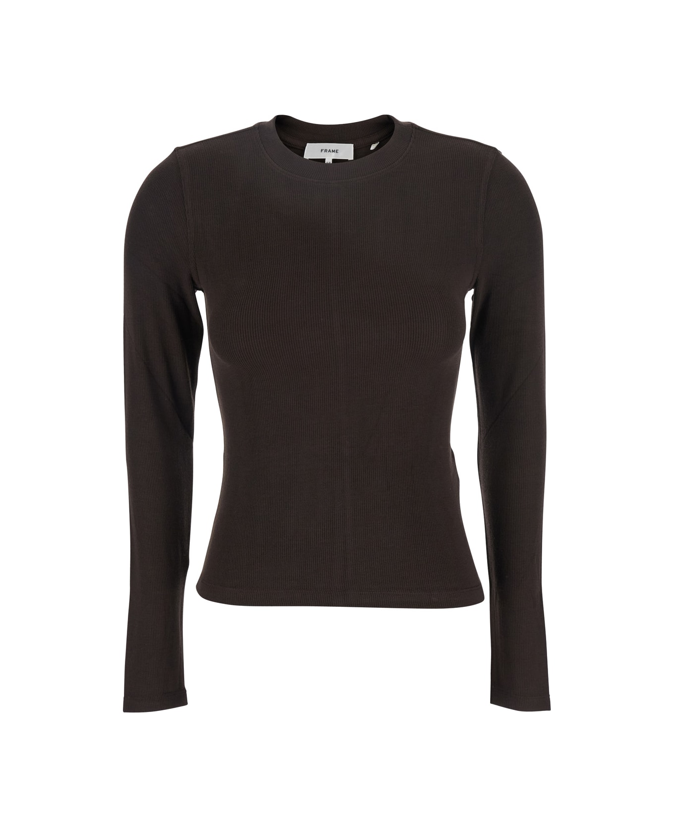 Frame 
the L/s Rib Crew
 Brown Ribbed Knit Sweater In Tech Fabric Stretch Woman - Brown