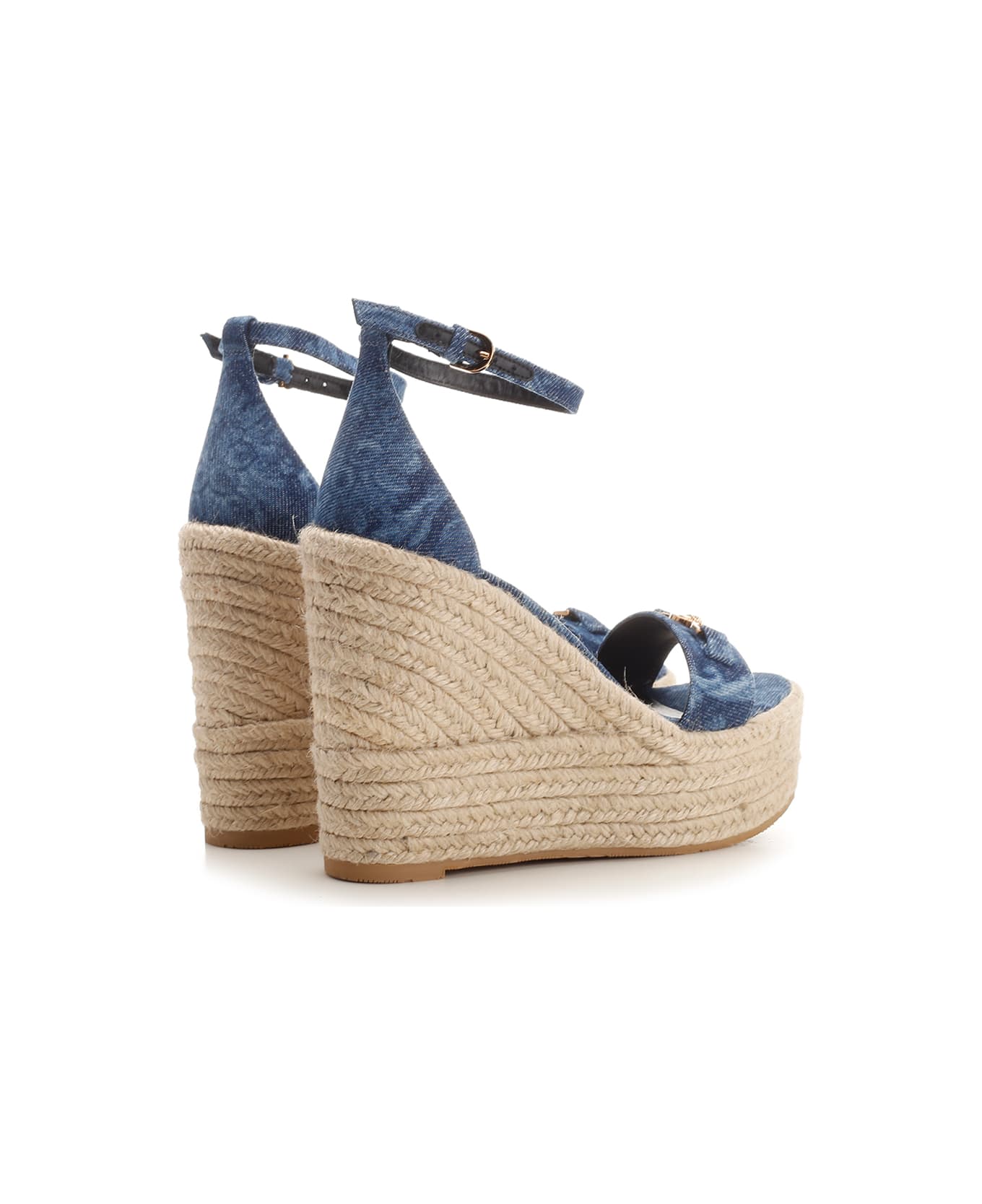 Versace Straw Wedge Sandals - BLUE