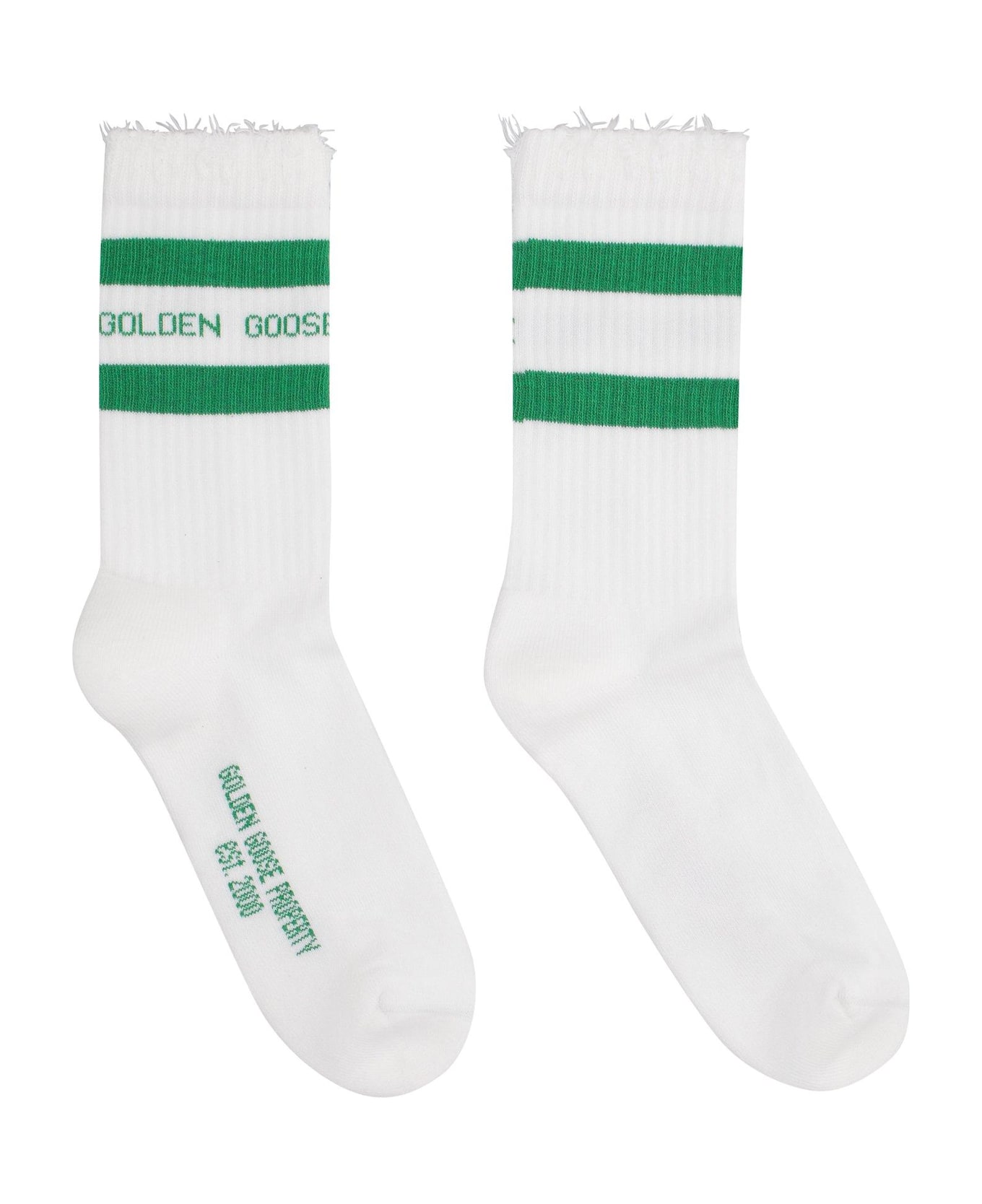 Golden Goose Striped Knitted Ankle Socks - OLD WHITE/ GREEN