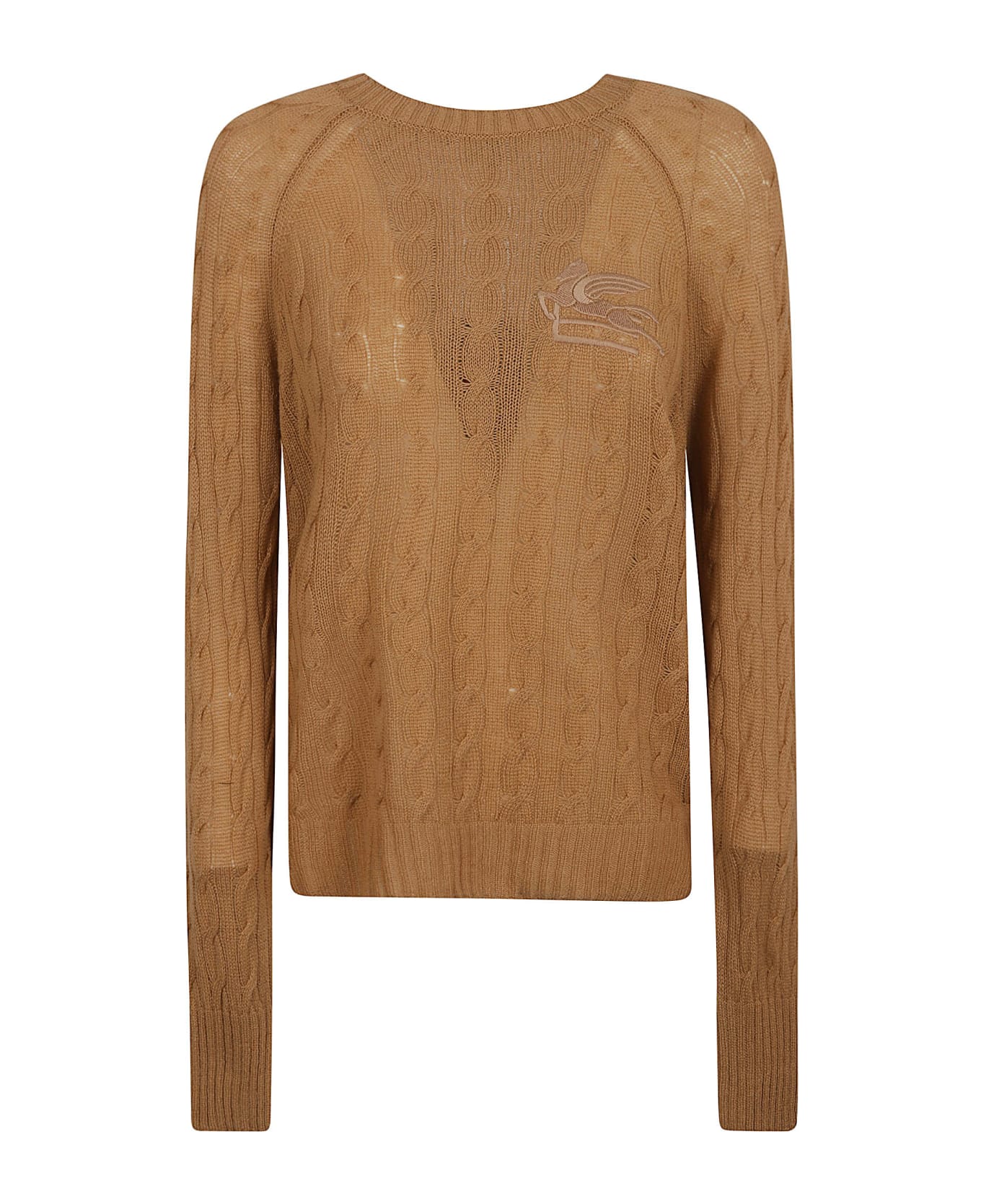Etro Rib Trim Logo Embroidered Cable-knit Sweater - Beige