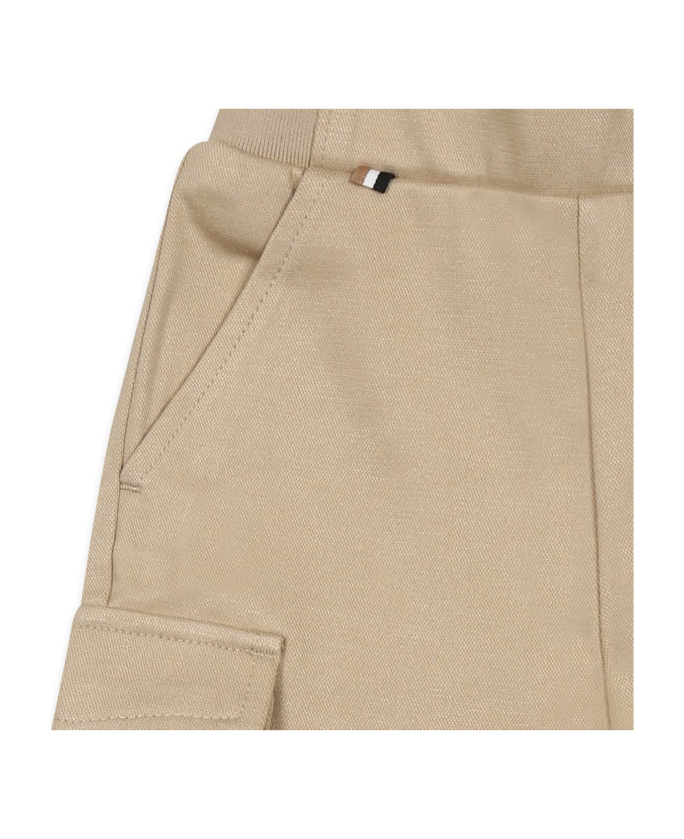 Hugo Boss Beige Trousers For Baby Boy With Logo - Beige