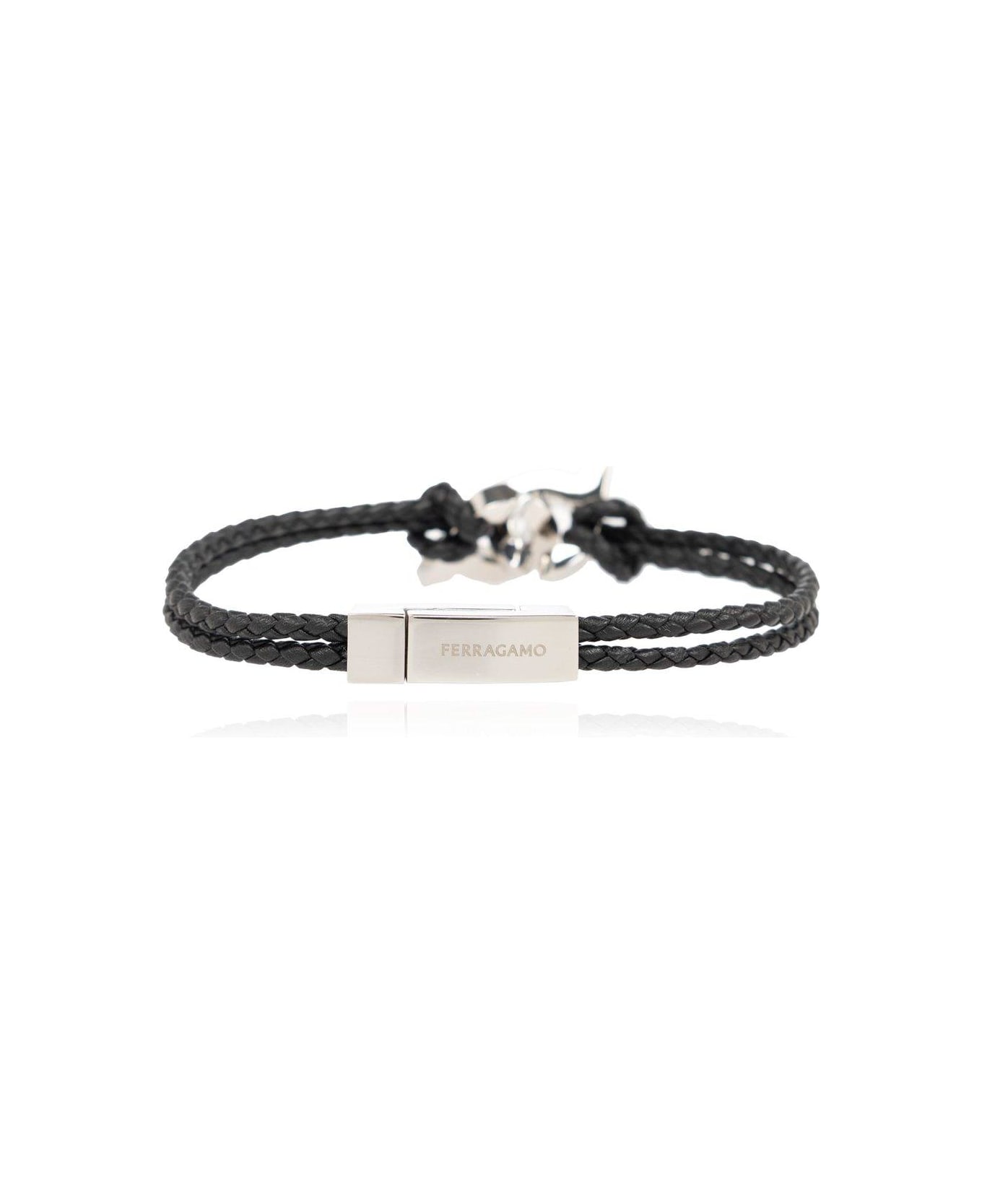 Ferragamo Logo Engraved Intertwined Gancini Bracelet - BLACK