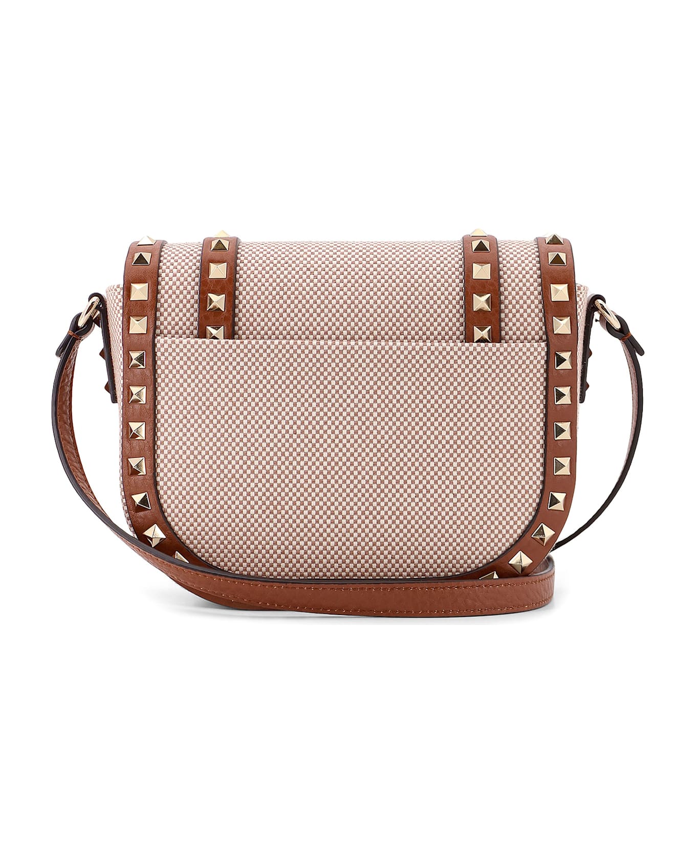 Valentino Garavani Messenger Rockstud Fabric And Leather Shoulder Bag - Brown