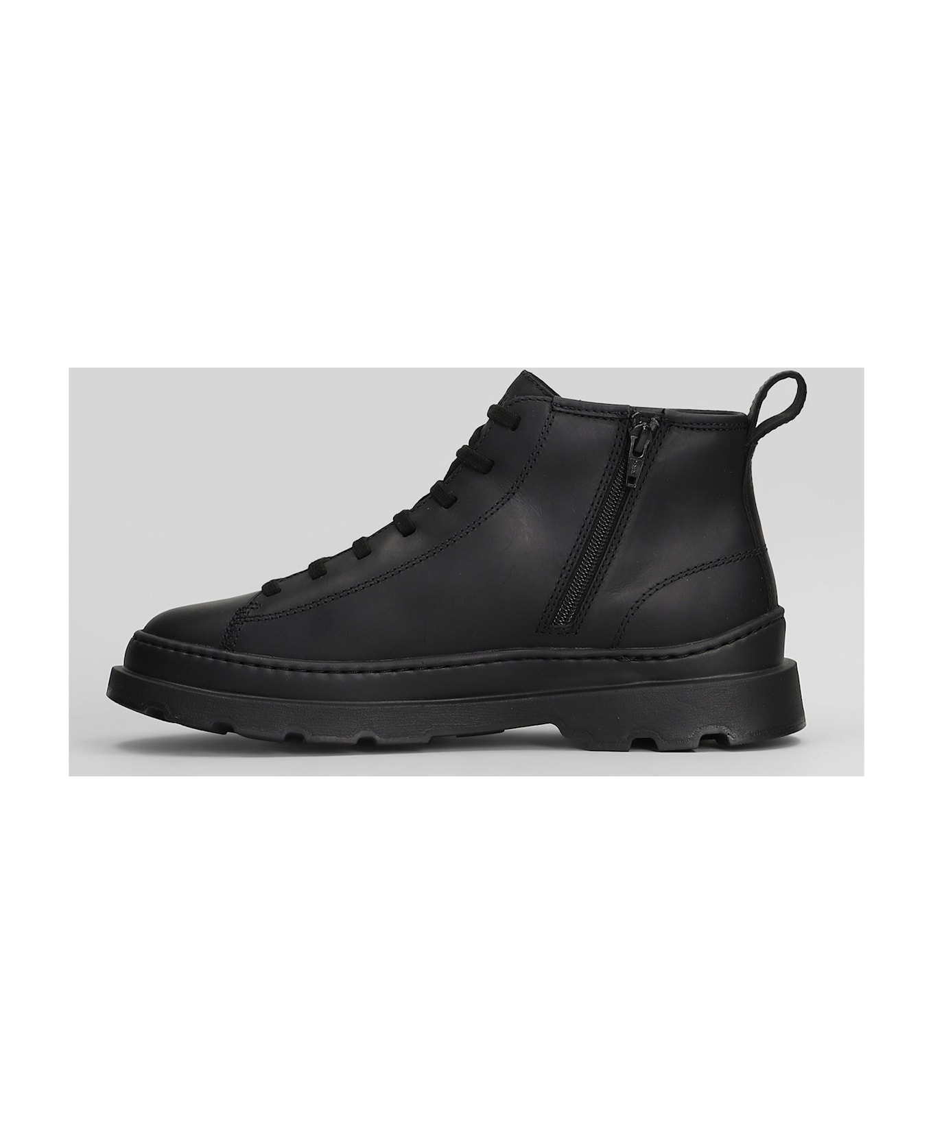 Camper Brutus Combat Boots In Black Leather - black