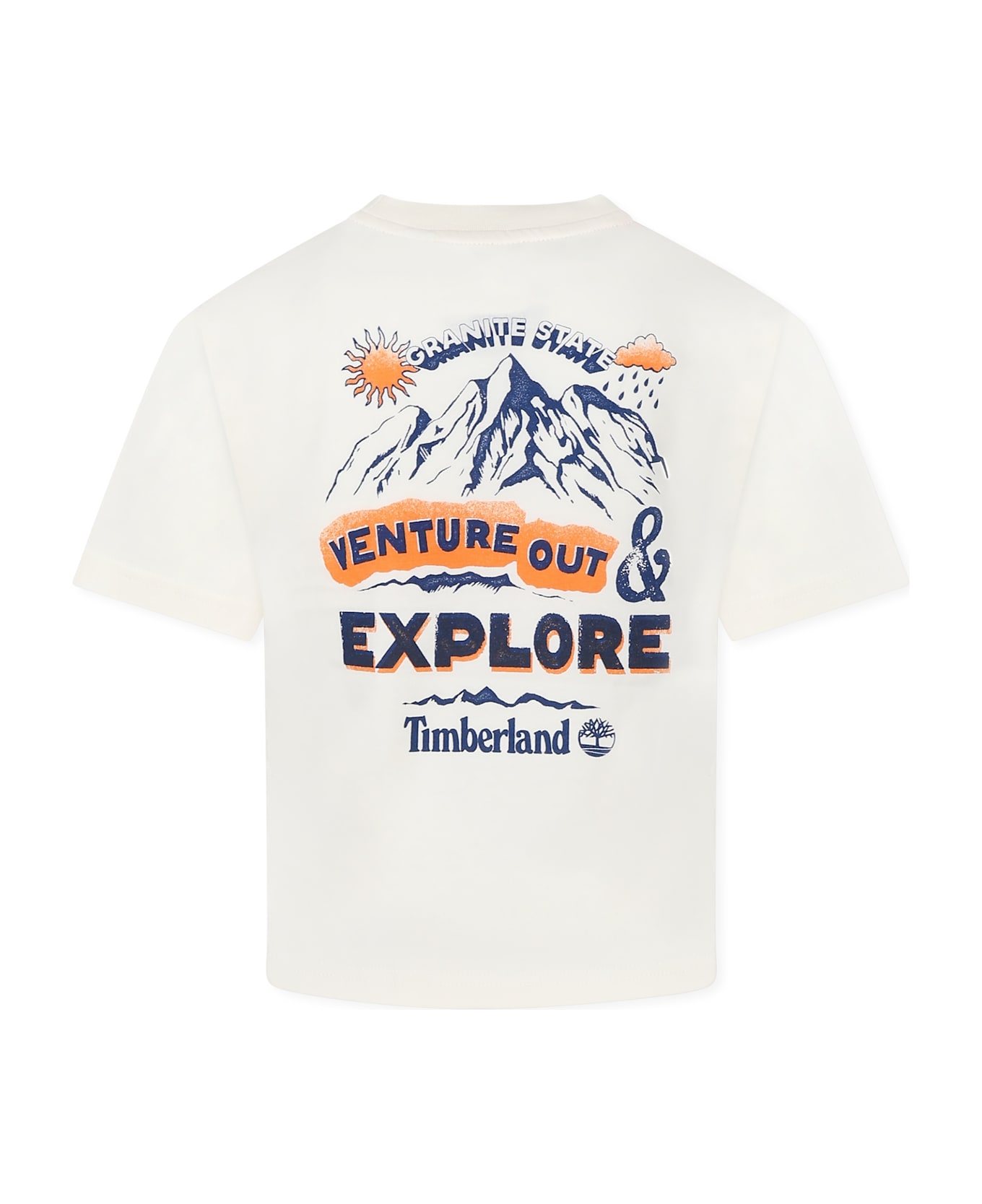 Timberland Ivory T-shirt For Boy With Logo And Landscape - Ivory