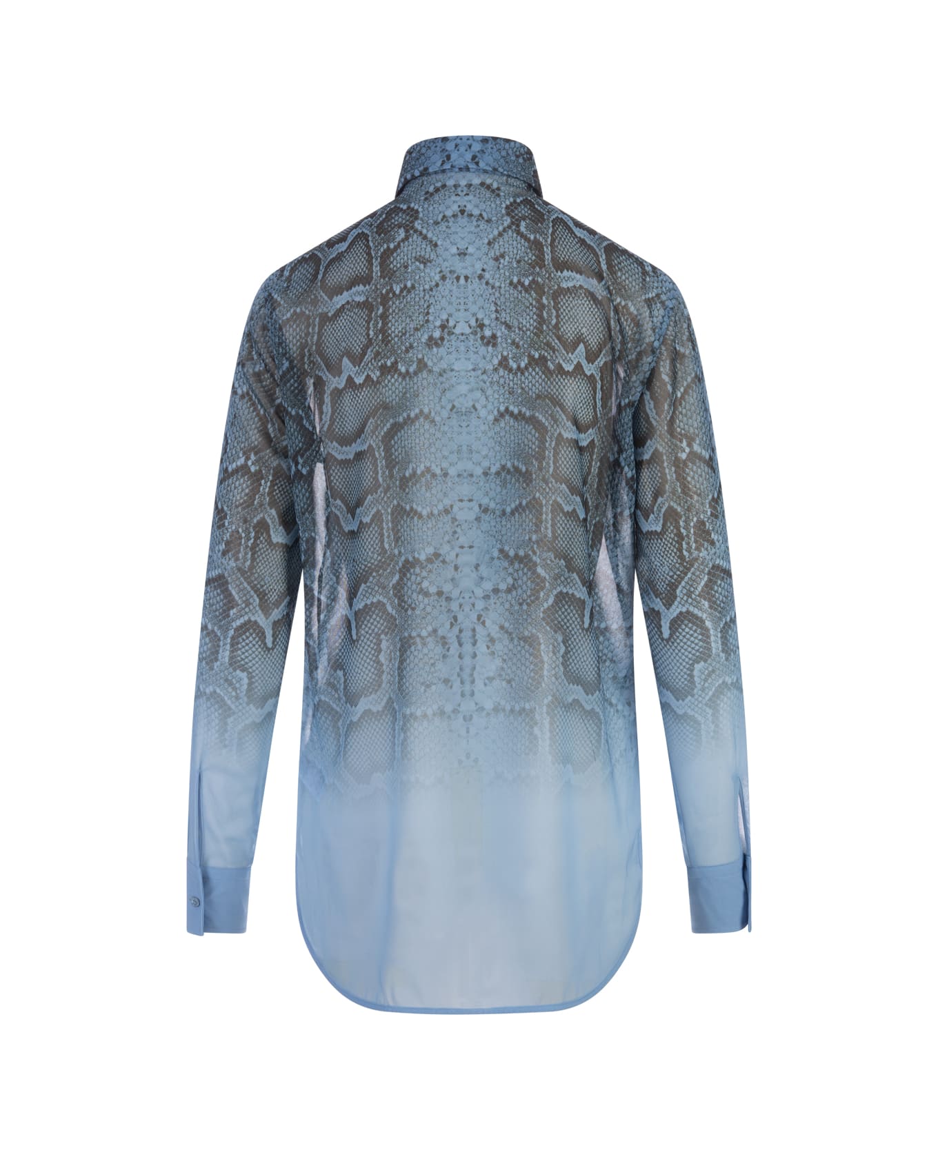Ermanno Scervino Blue Shirt With Ruffles And Degradé Python Print - Blue シャツ