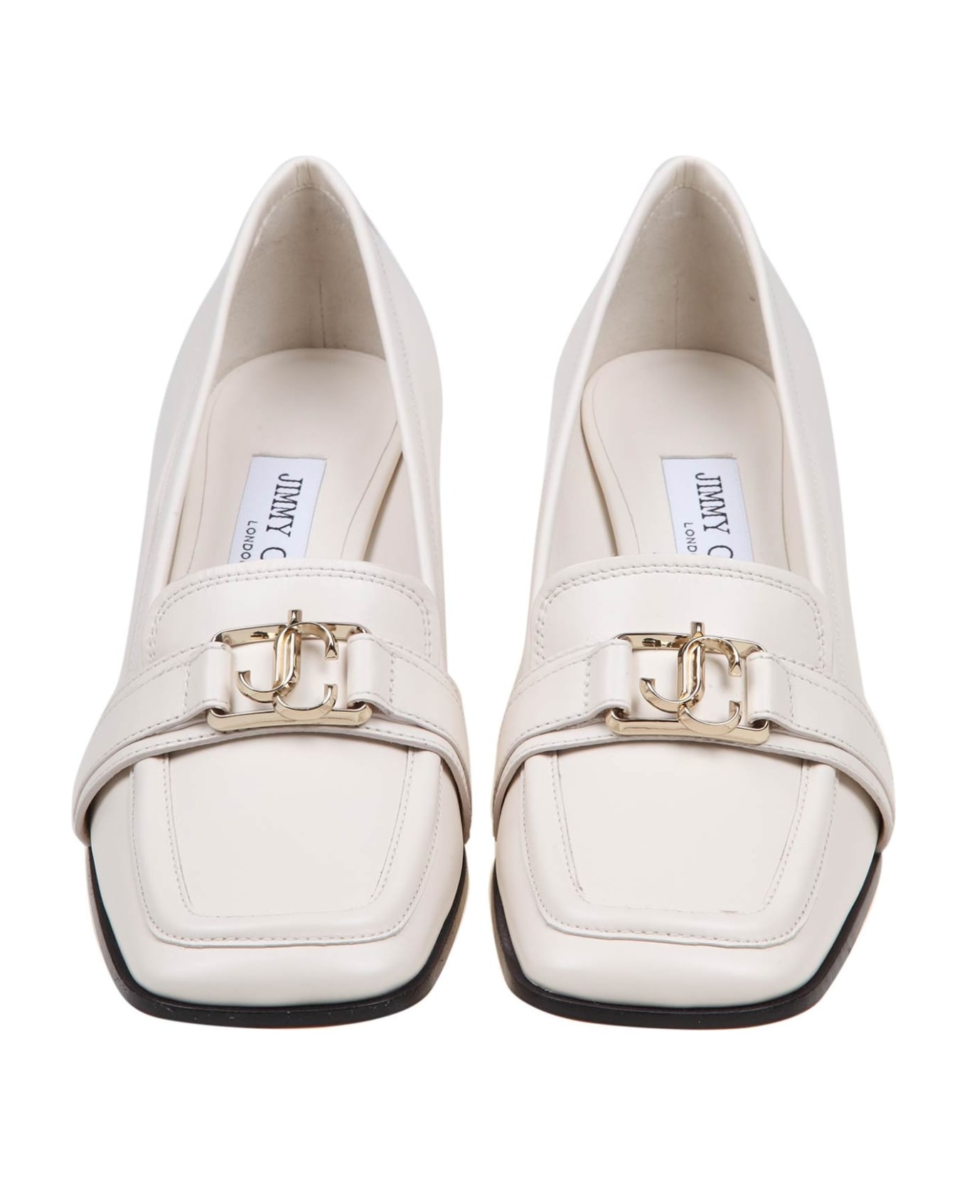 Jimmy Choo Loafers With Heel In Milk Color Leather - Latte/gold
