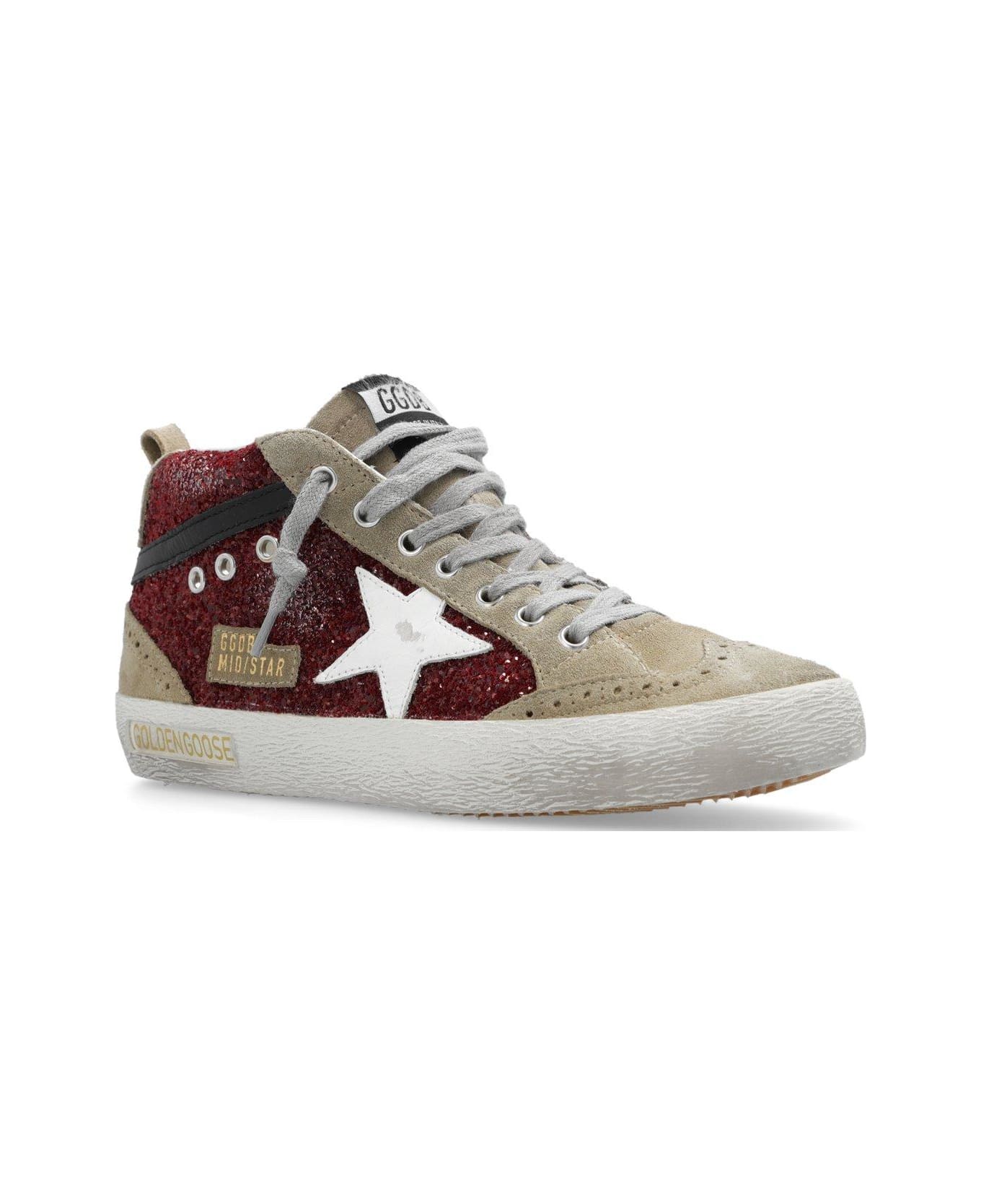 Golden Goose Mid Star Classic High-top Sneakers - DARK RED/TAUPE/WHITE/BLACK