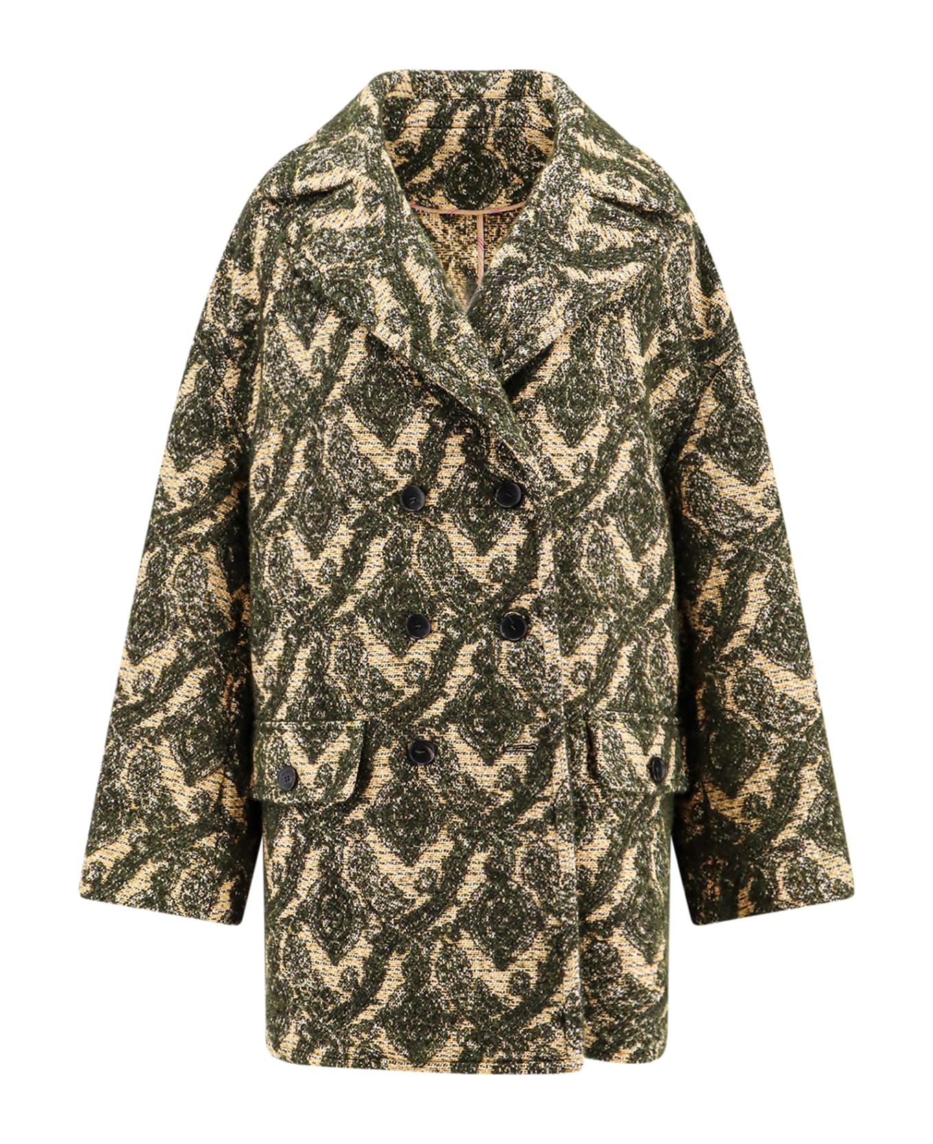 Etro Double-breasted Coat With Multicolor Motif - Yellow